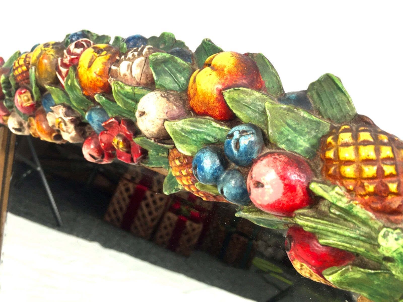 Antique Tabletop Mirror Barbola Decorative Style With Fruit & Flowers C.1930 photo 119.0