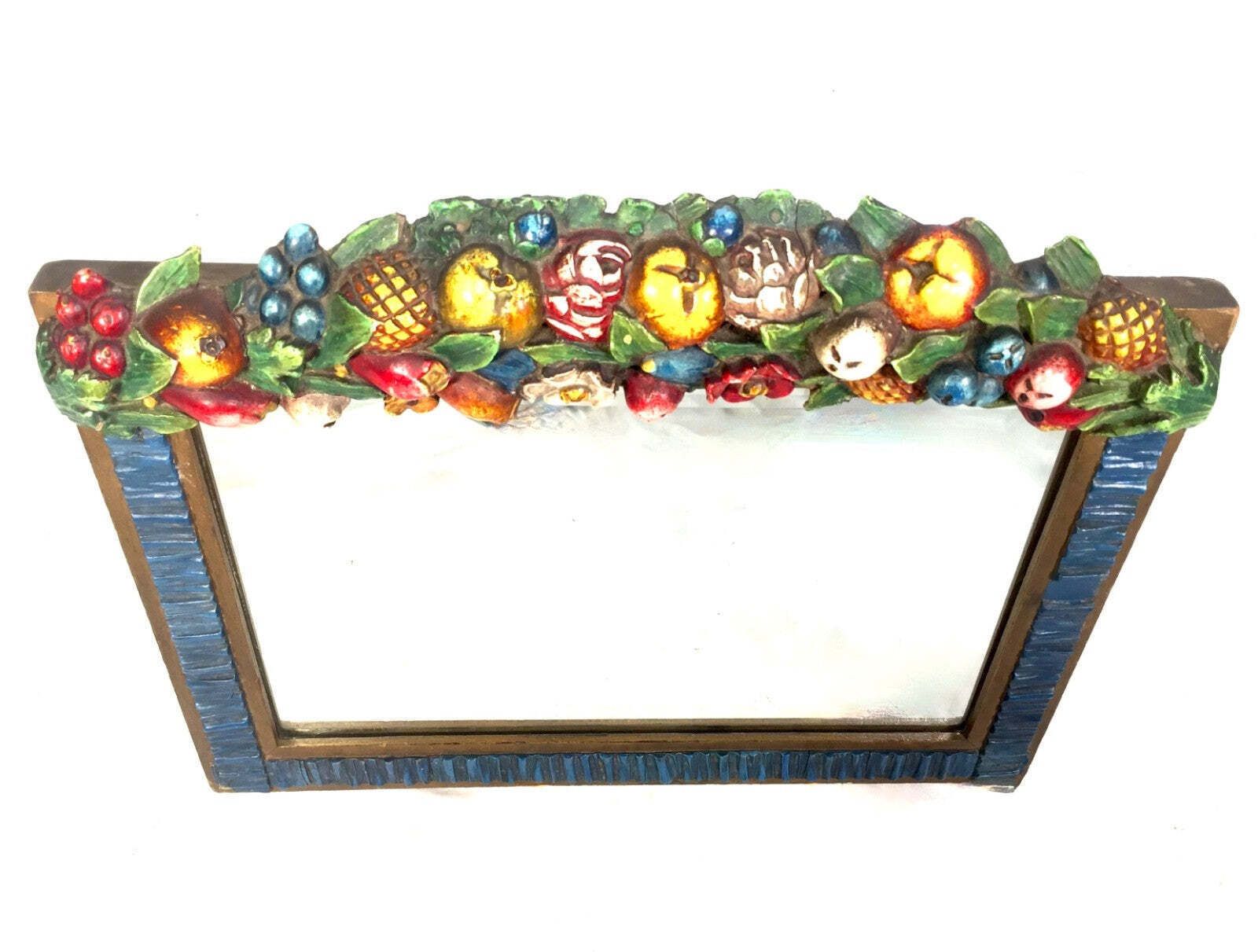 Antique Tabletop Mirror Barbola Decorative Style With Fruit & Flowers C.1930 photo buy