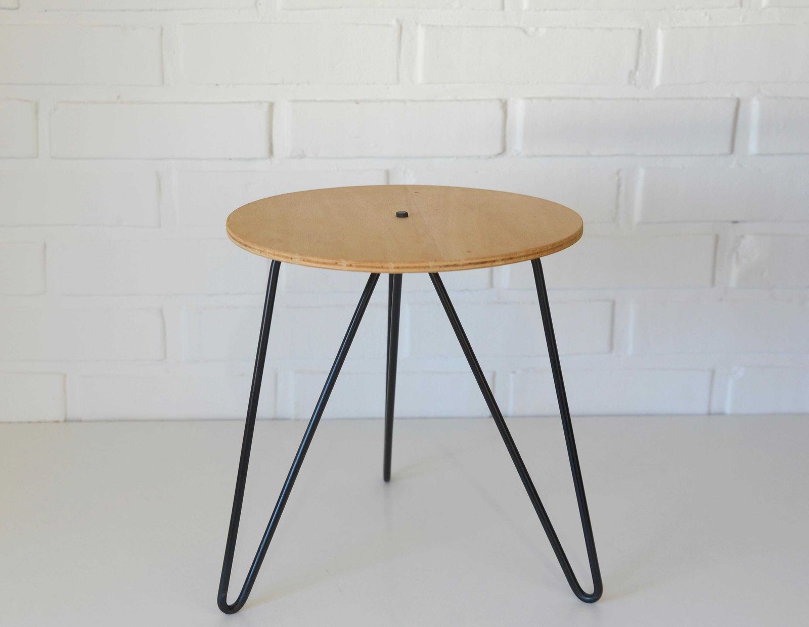Vintage Hairpin Stool / Diy / Foot Stool Base / Wood And Metal Stand / Made In Yugoslavia 70's