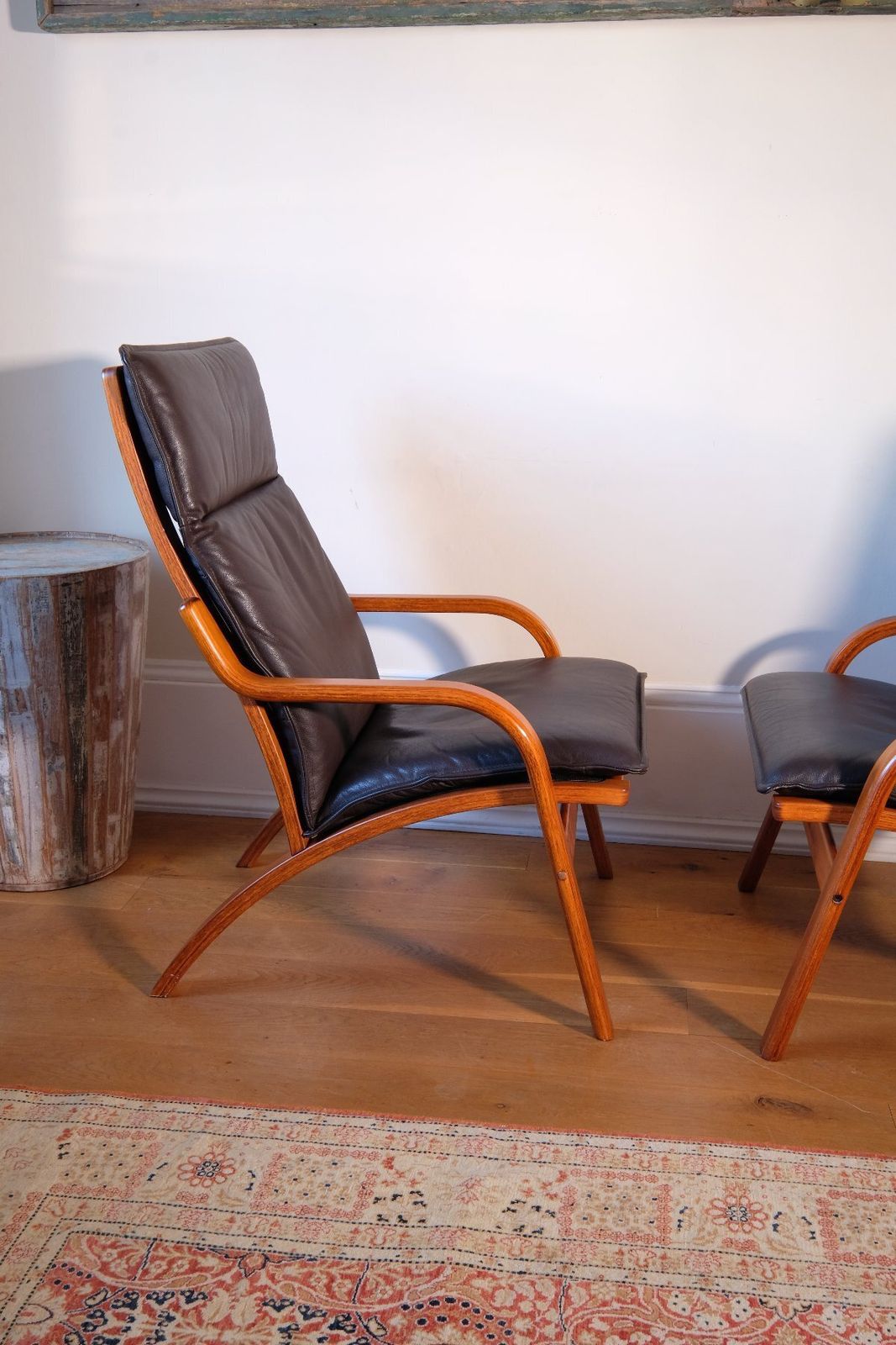 1780.0 Pair Of Vintage Danish Stouby Bentwood Leather Lounge Chairs photo