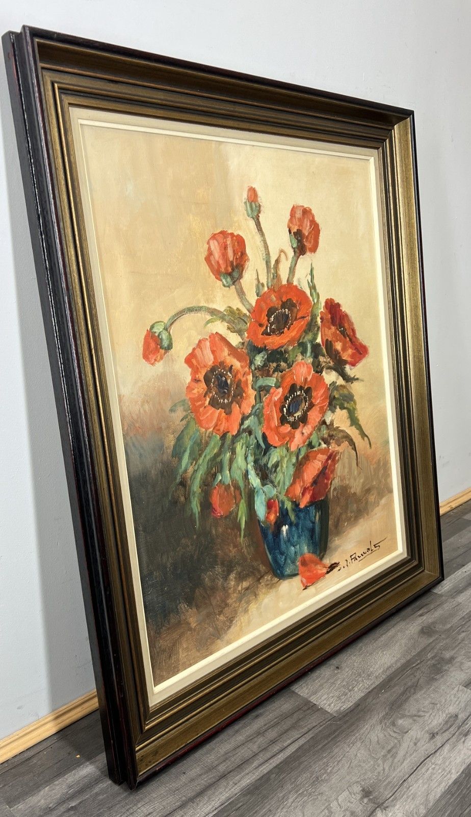 Vintage French Painting Floral Still Life Framed Artwork Signed Lot 4630 photo furniture