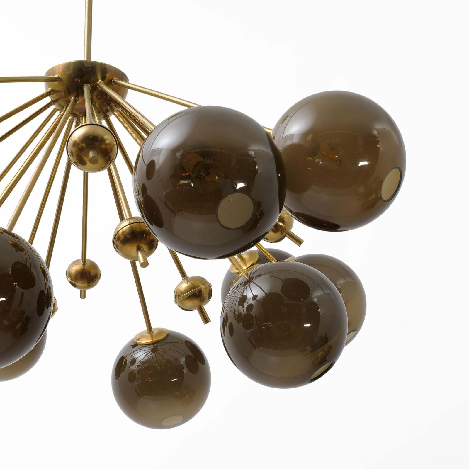 “Galaxy” Chandelier In Brass And Fumé Murano Glass photo vinterior