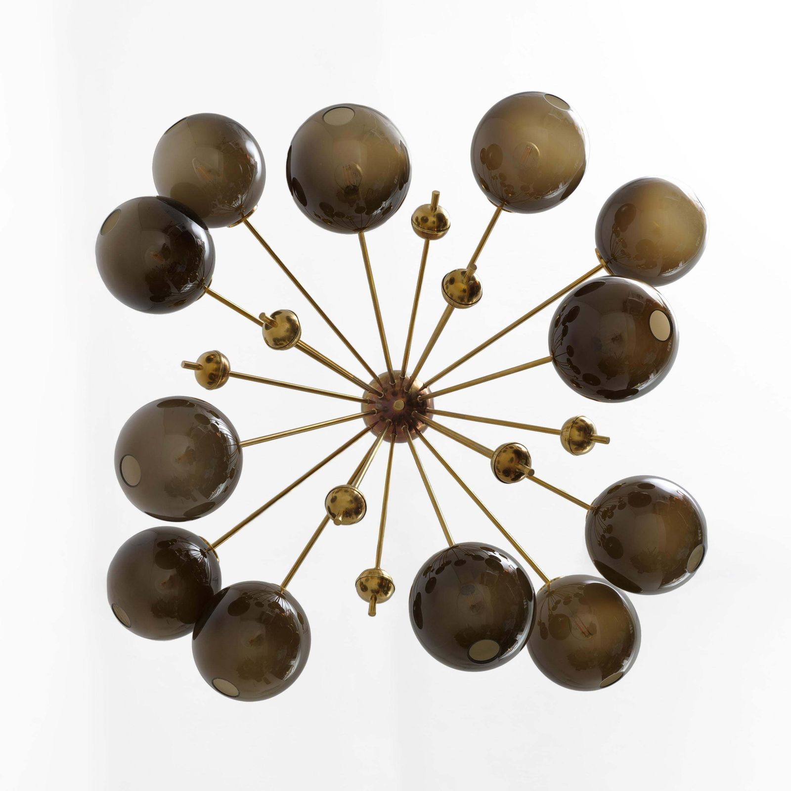 “Galaxy” Chandelier In Brass And Fumé Murano Glass photo vintage
