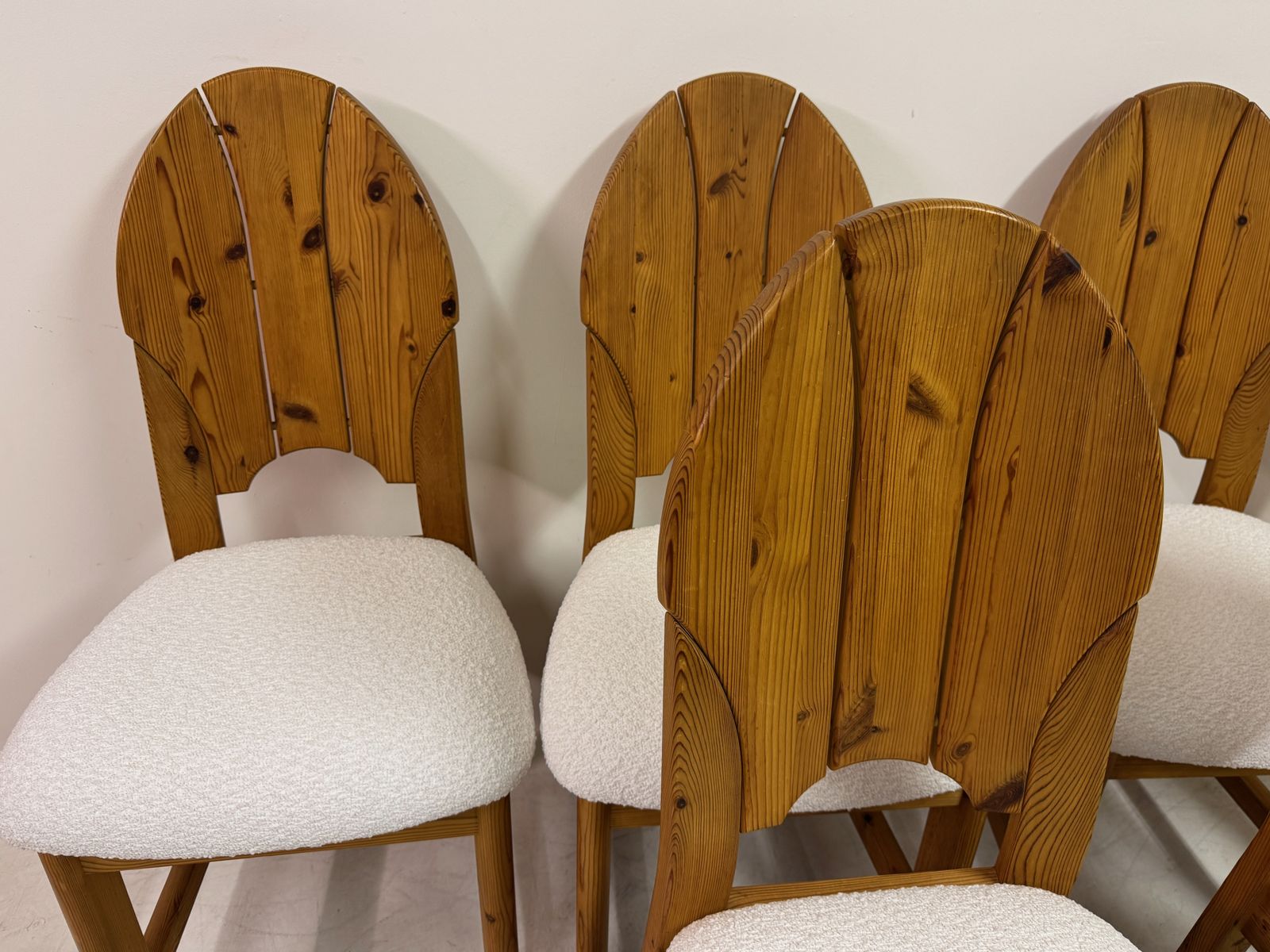Set Of Six Pine And Boucle Scandianavian Dining Chairs photo furniture
