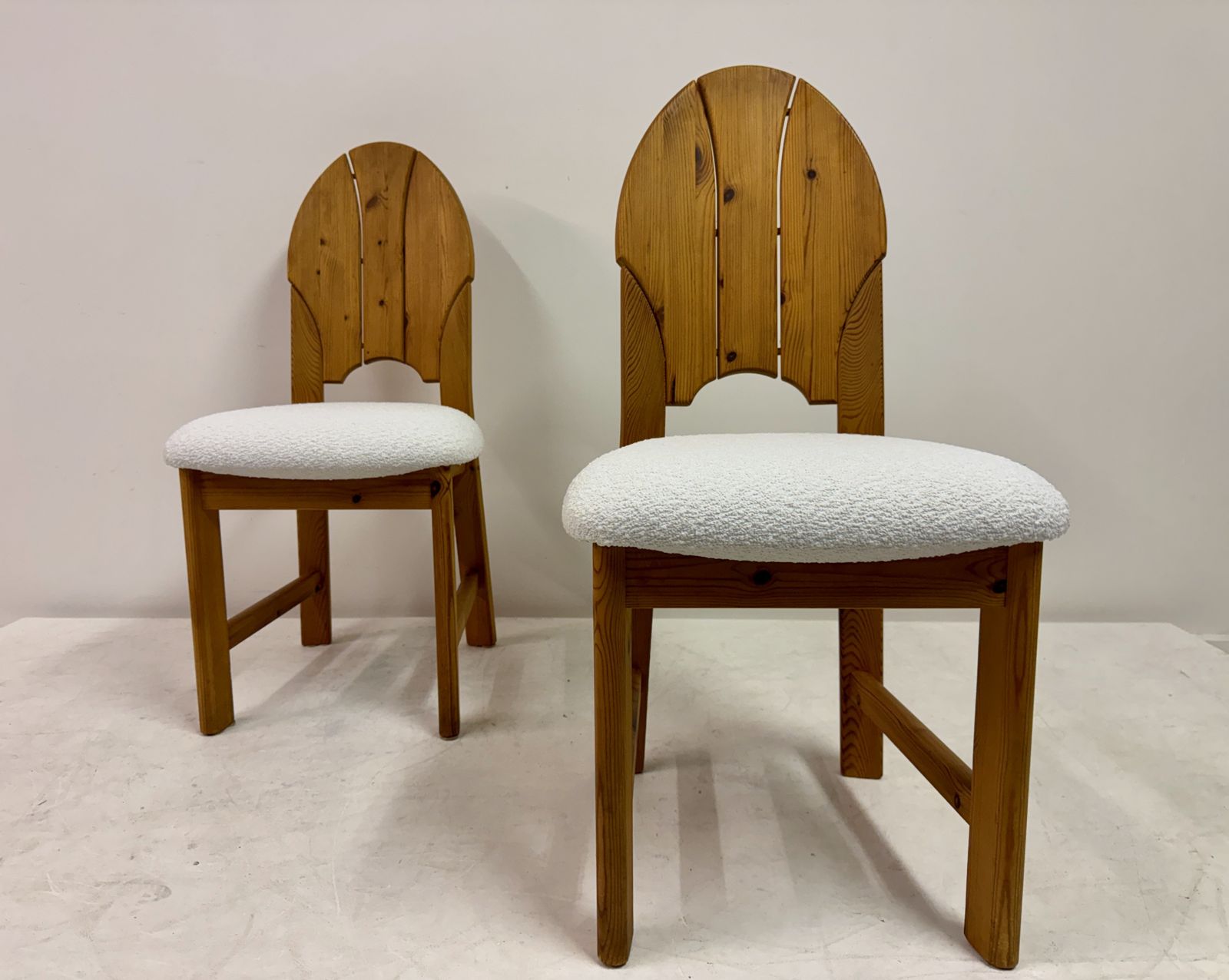 photo buy Set Of Six Pine And Boucle Scandianavian Dining Chairs