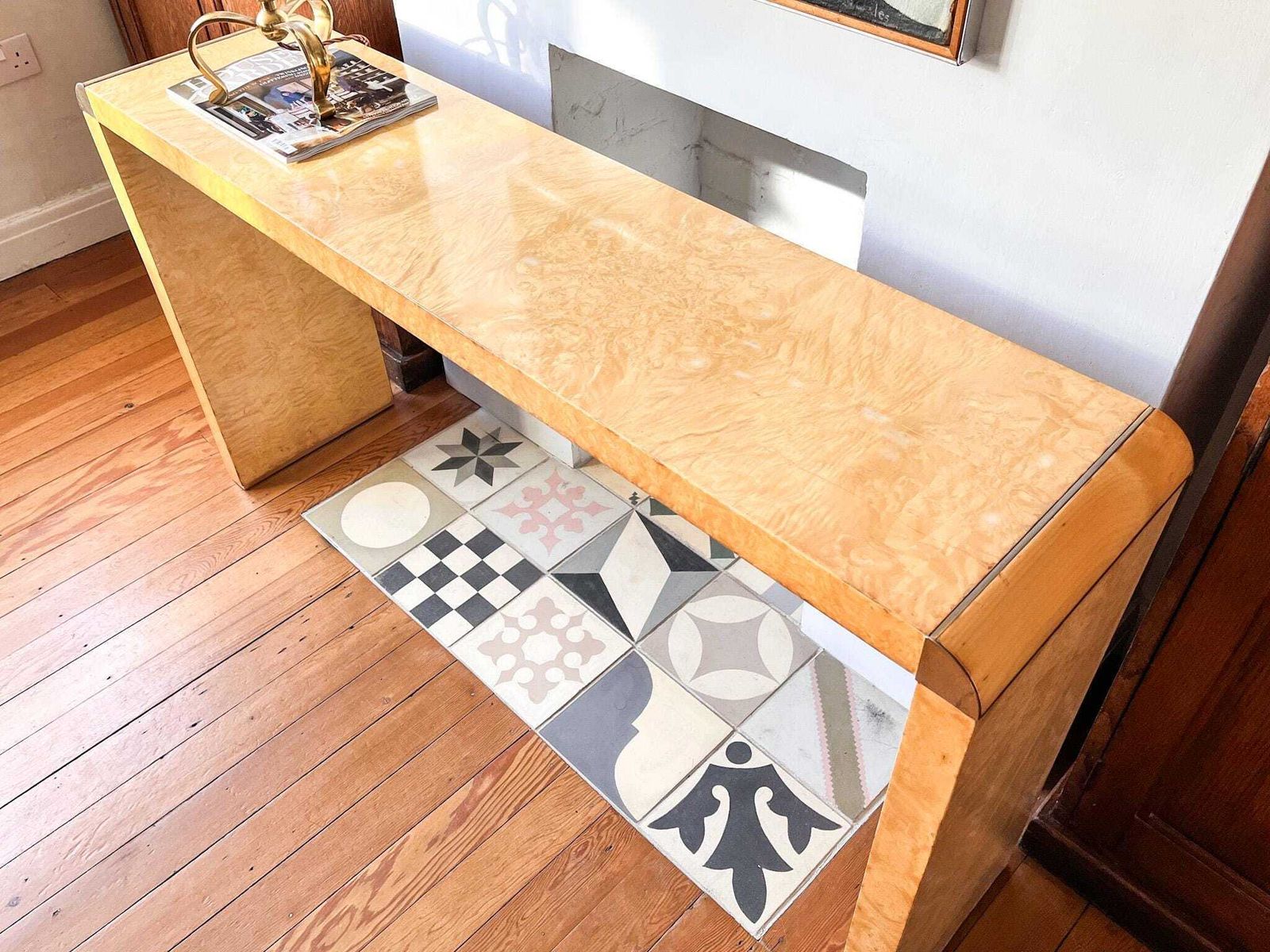 Italian Art Deco Style Burl Wood Console Table photo buy