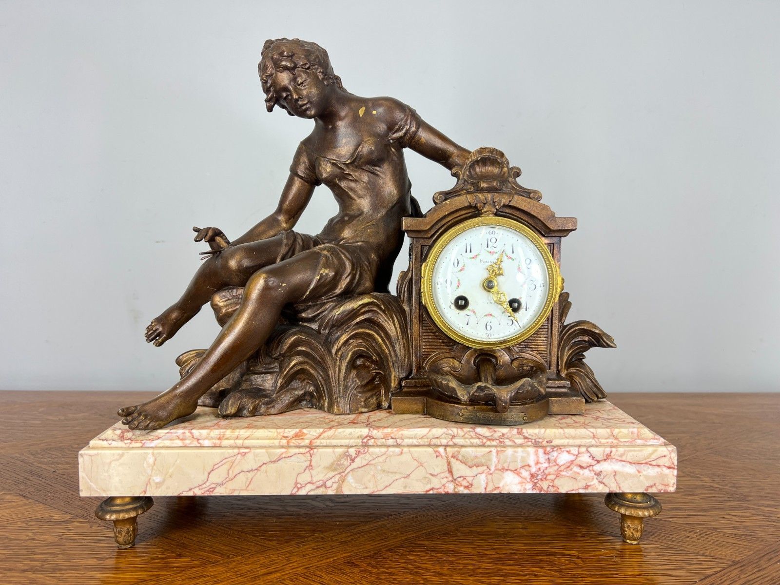 Mantel Clock Antique French Art Nouveau Style Bronze Garniture Set Lot 4639 photo furniture