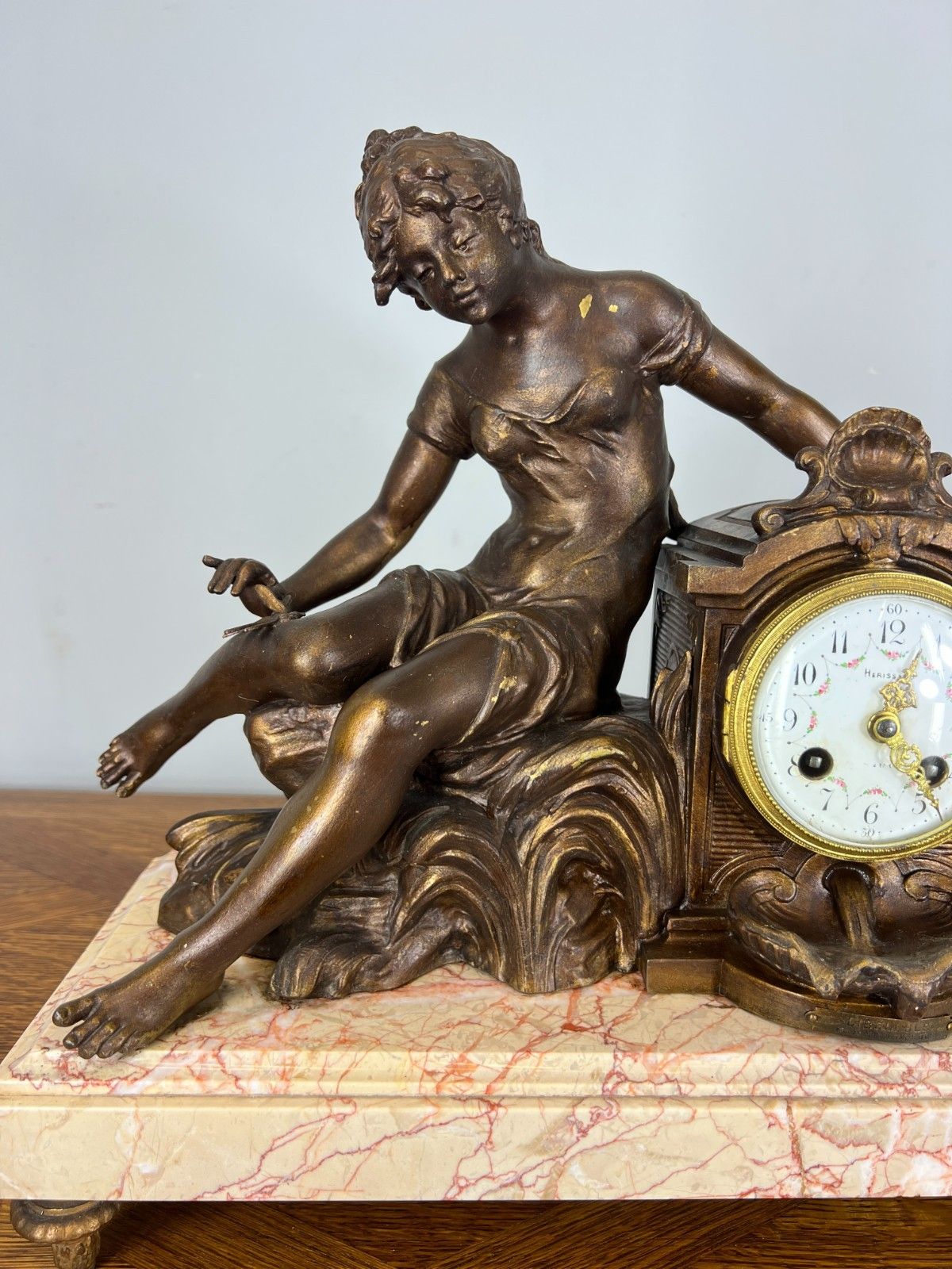Mantel Clock Antique French Art Nouveau Style Bronze Garniture Set Lot 4639 photo vinterior