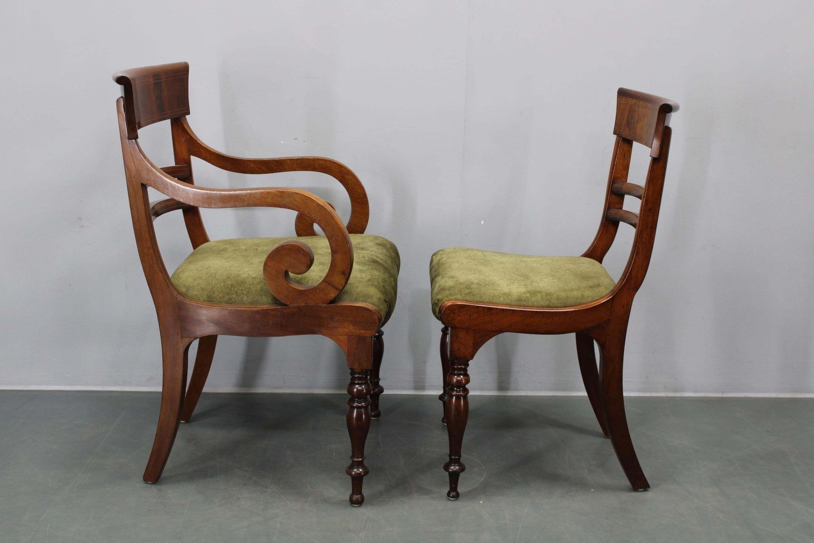 Furniture French Art Deco Walnut Dining Chair Set With Armchairs, France 1930s photo
