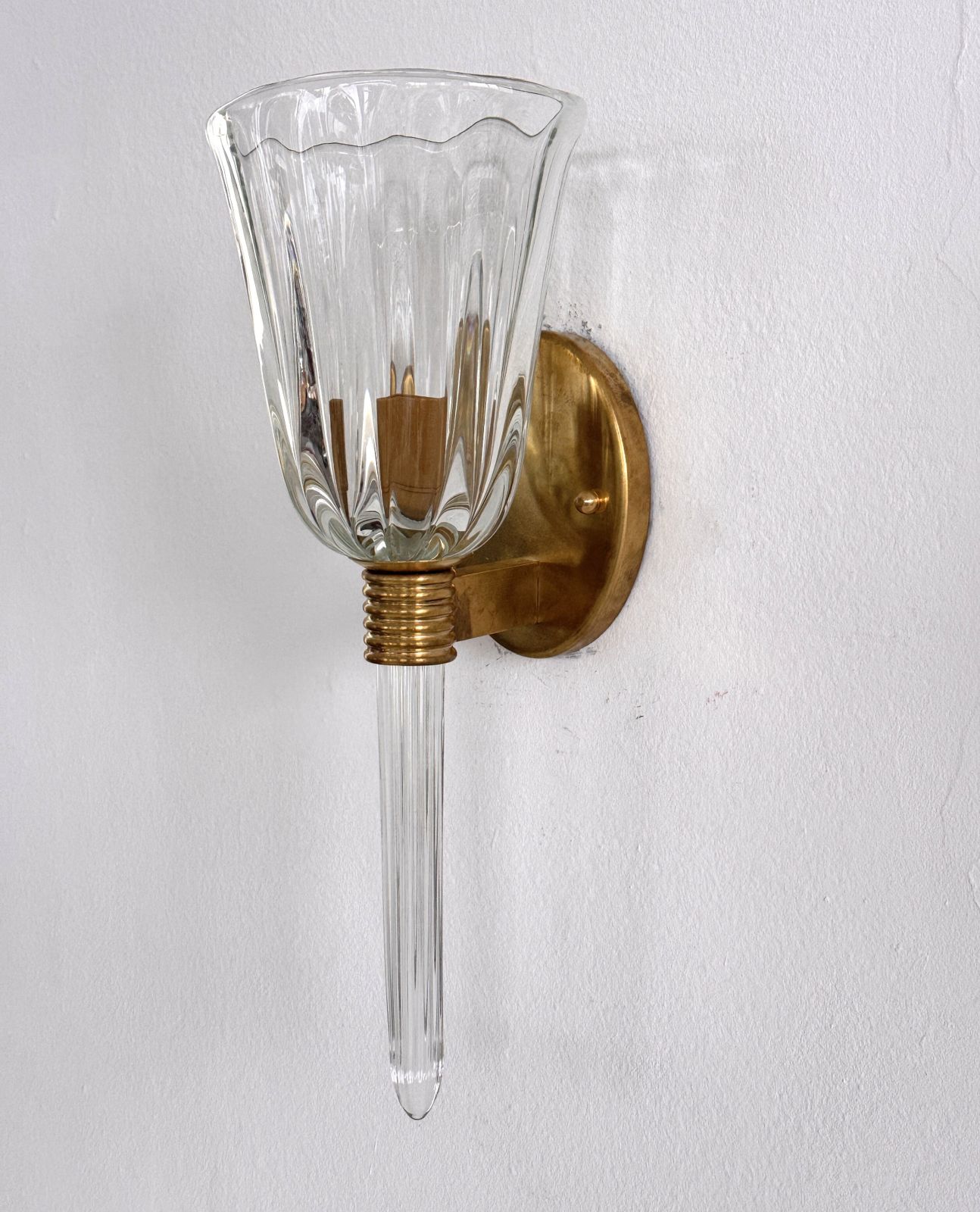 photo vinterior Italian Murano Crystal Glass And Brass Wall Sconces In The Art Deco Style