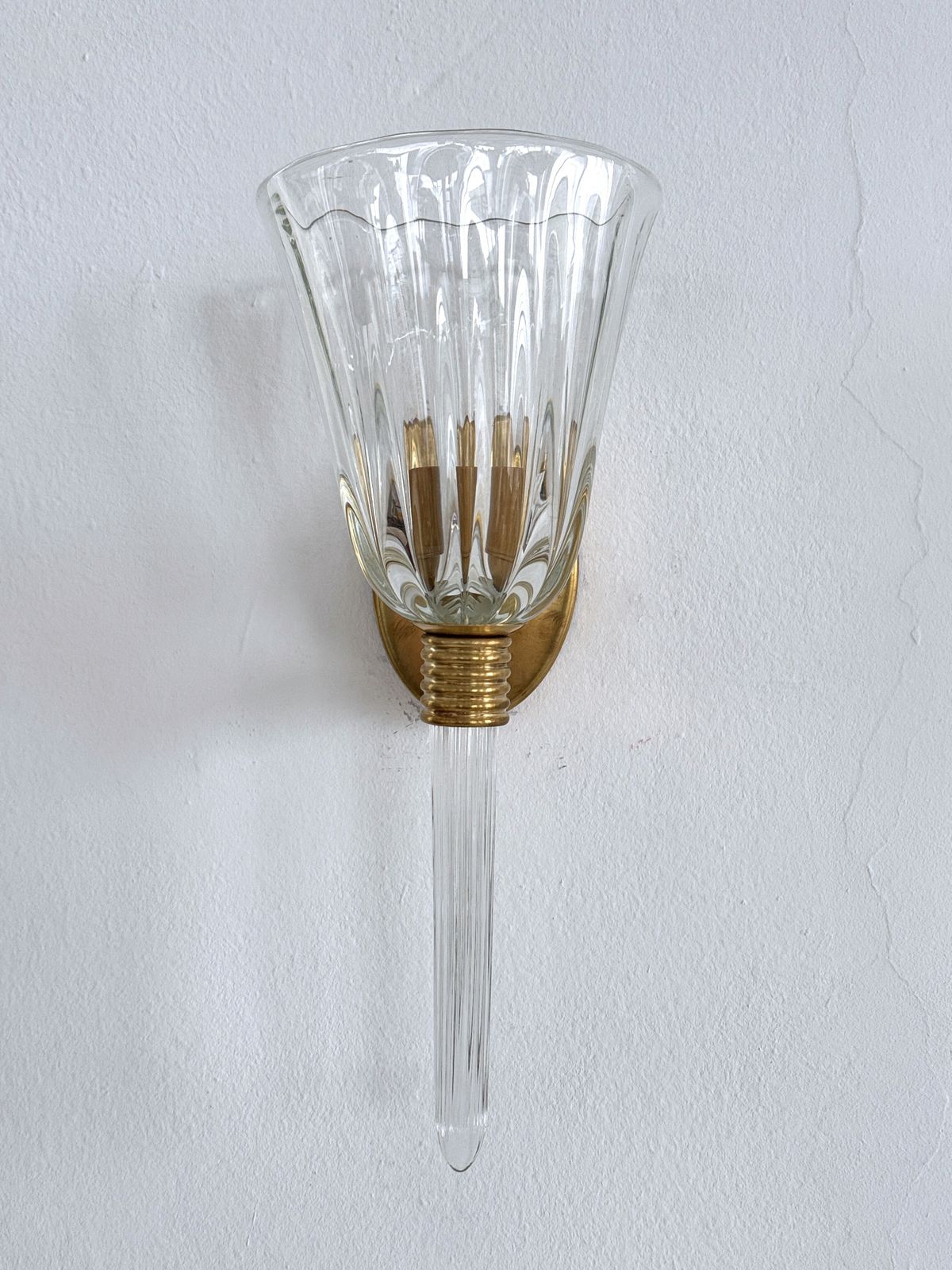 photo buy Italian Murano Crystal Glass And Brass Wall Sconces In The Art Deco Style