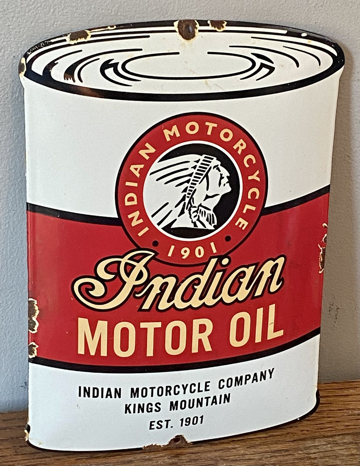 Rare Indian Motorcycle Oil Can Advertising Sign Enamel Motorbike Dealer Dealership Metal Sign Scout Indian Chief Indian Bobber Springfield