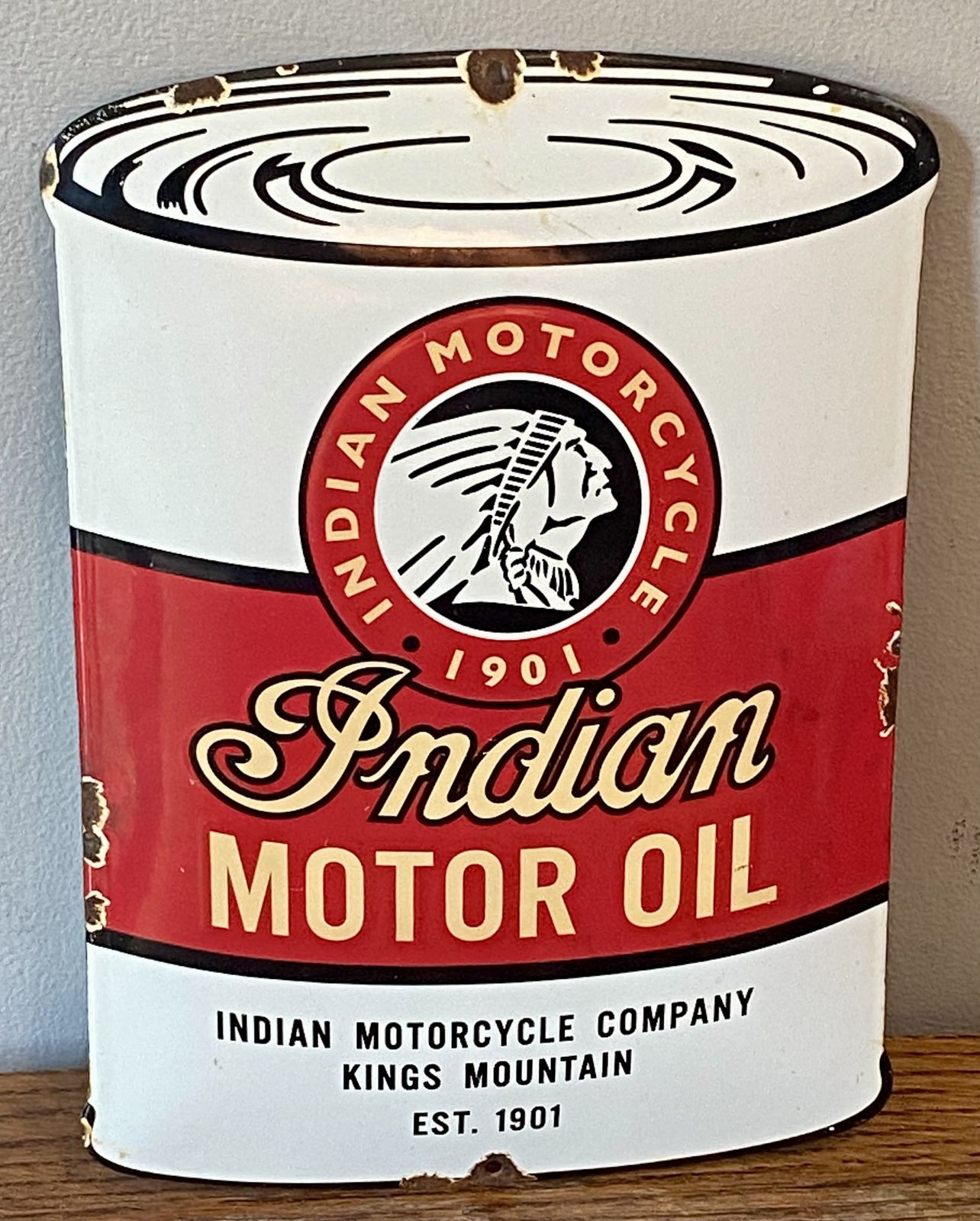 Rare Indian Motorcycle Oil Can Advertising Sign Enamel Motorbike Dealer Dealership Metal Sign Scout Indian Chief Indian Bobber Springfield photo Home Decor