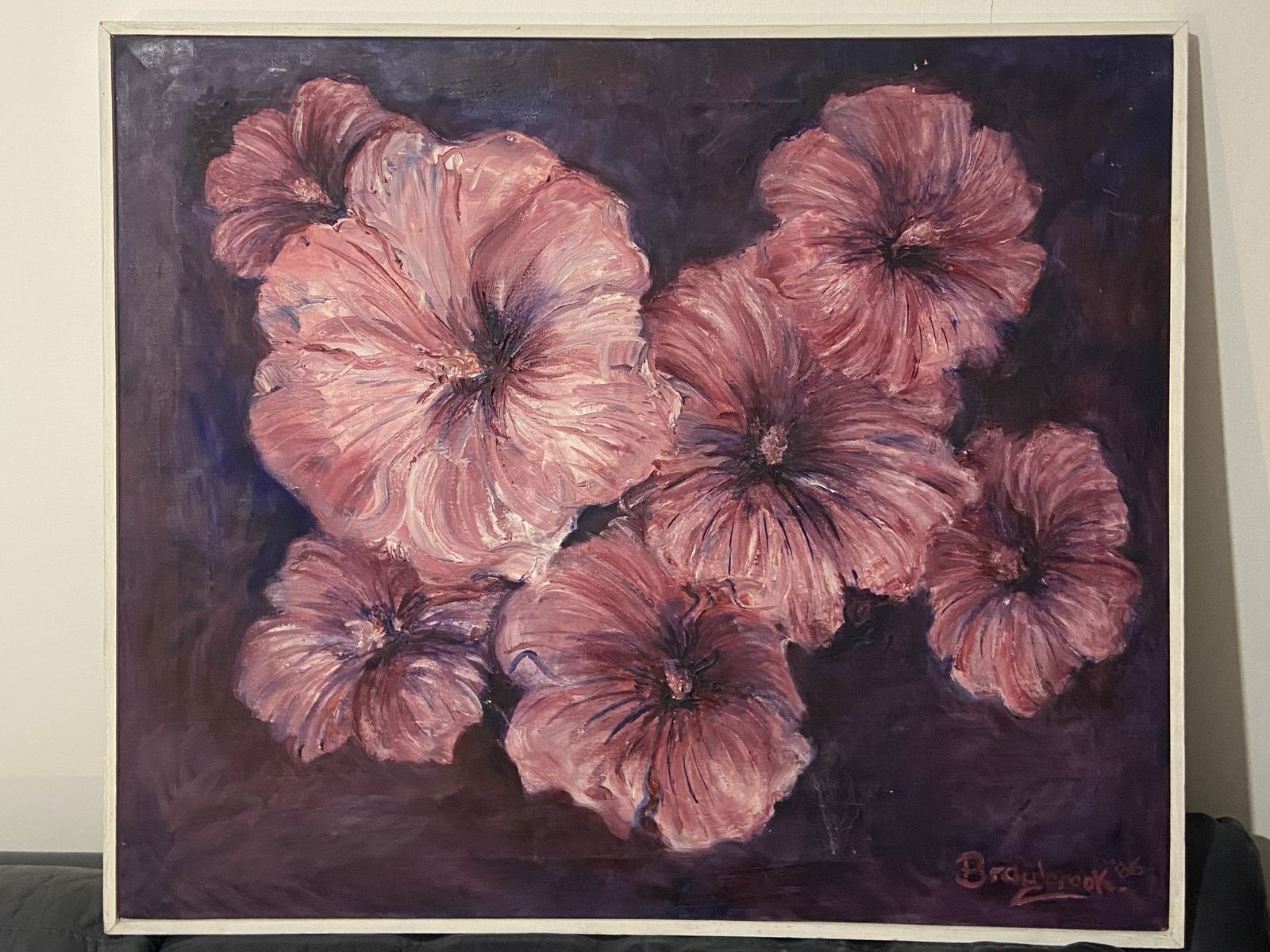 Original Oil Painting “Pink Mallow” (1985) By J.F. Braybrook photo for sale