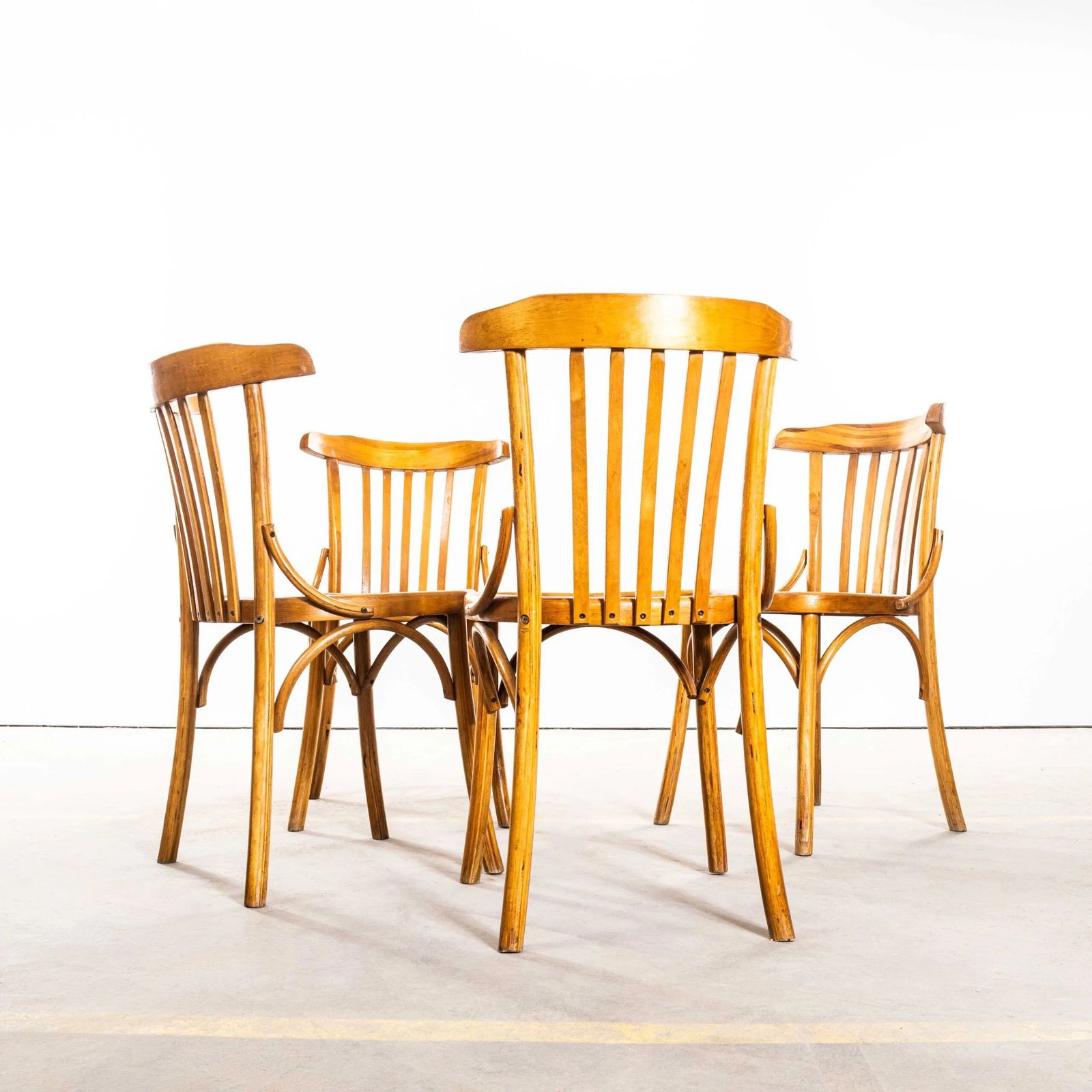 20th Century Honey Walnut Contemporary Café Chairs – Set Of Four photo for sale