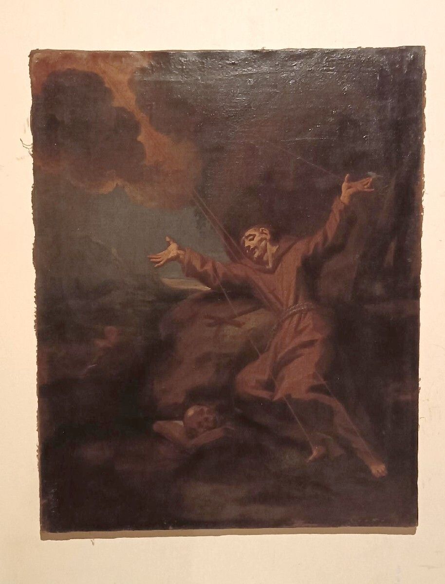 Antique Oil Painting On Canvas Depicting Saint Francis In Ecstasy photo furniture