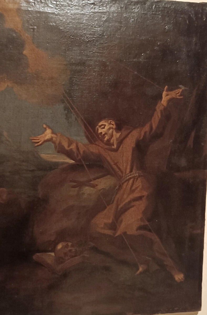 Antique Oil Painting On Canvas Depicting Saint Francis In Ecstasy photo Art