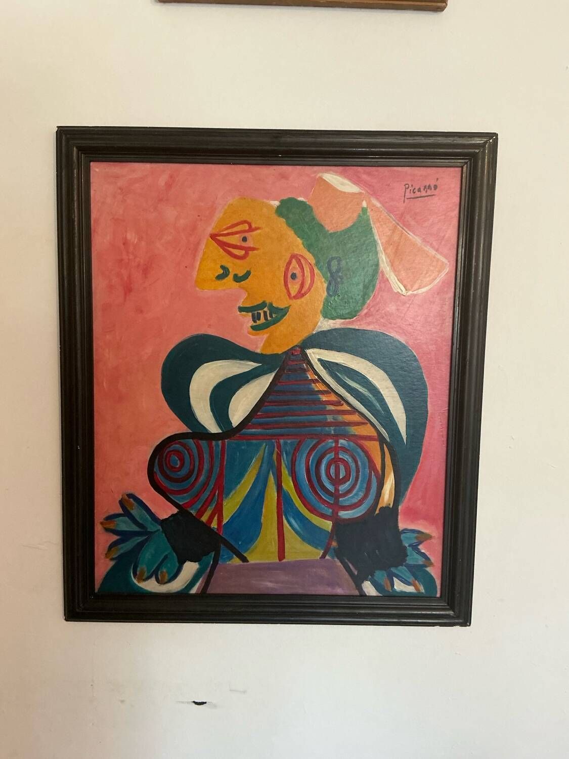 Abstract Painting In The Cubist Style – Signed – Oil On Canvas With Frame photo vinterior