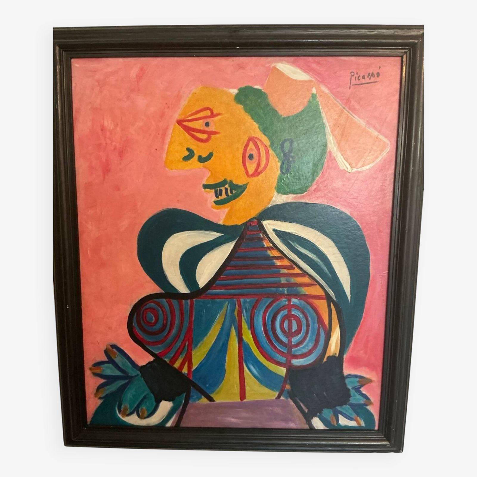 Abstract Painting In The Cubist Style – Signed – Oil On Canvas With Frame photo vintage