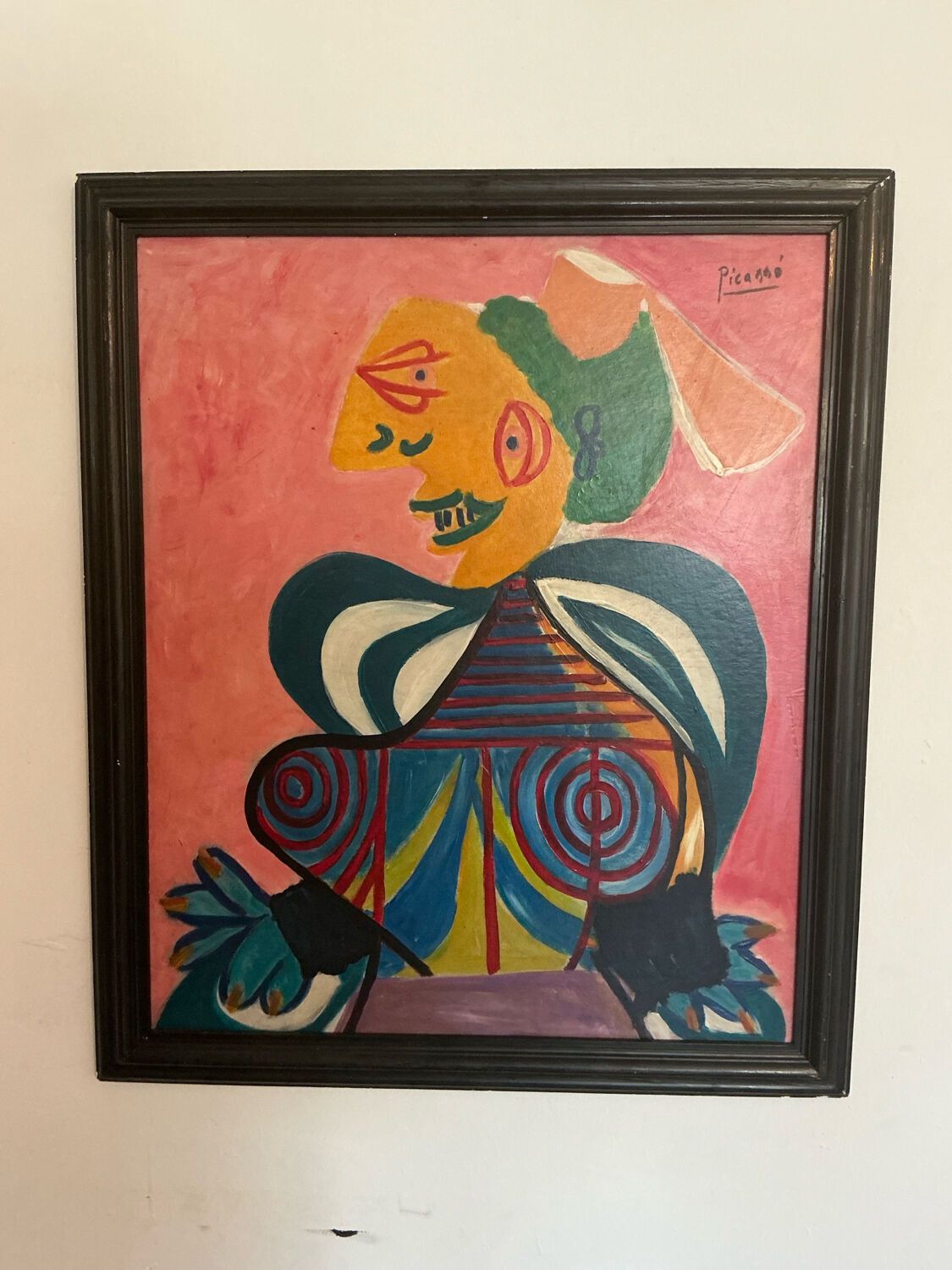 photo furniture Abstract Painting In The Cubist Style – Signed – Oil On Canvas With Frame