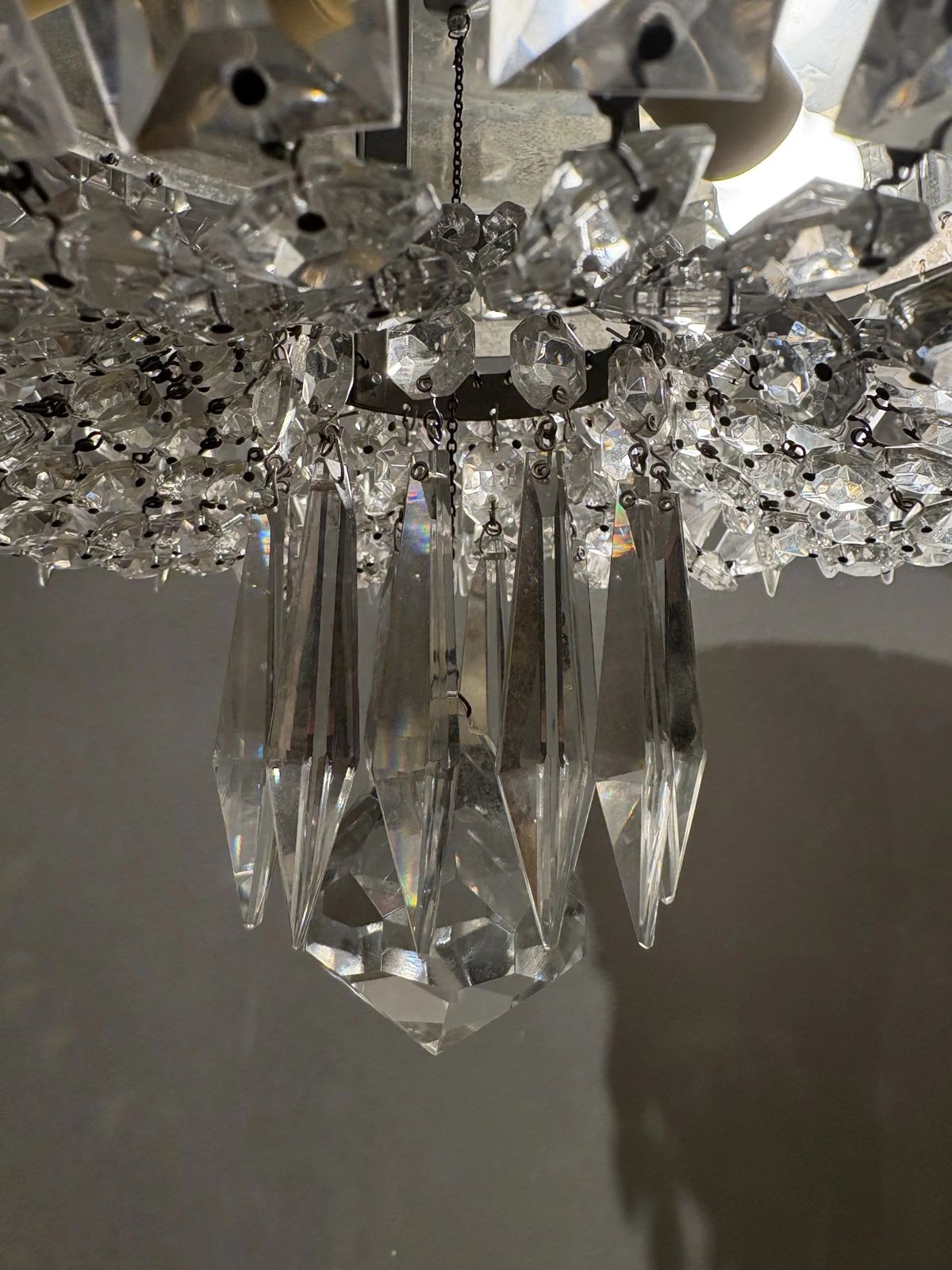Italian Mid Century Chrome And Bohemian Crystal Flush Mount photo vinterior