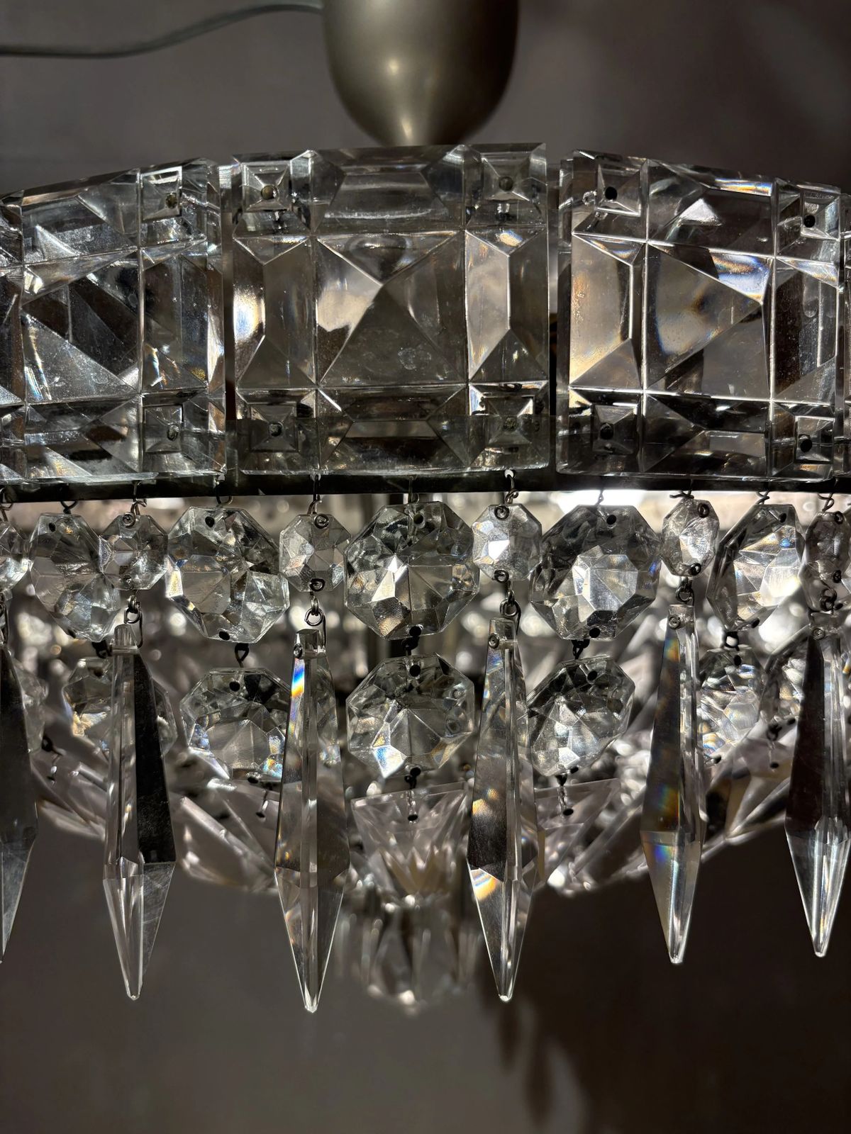 Italian Mid Century Chrome And Bohemian Crystal Flush Mount photo buy