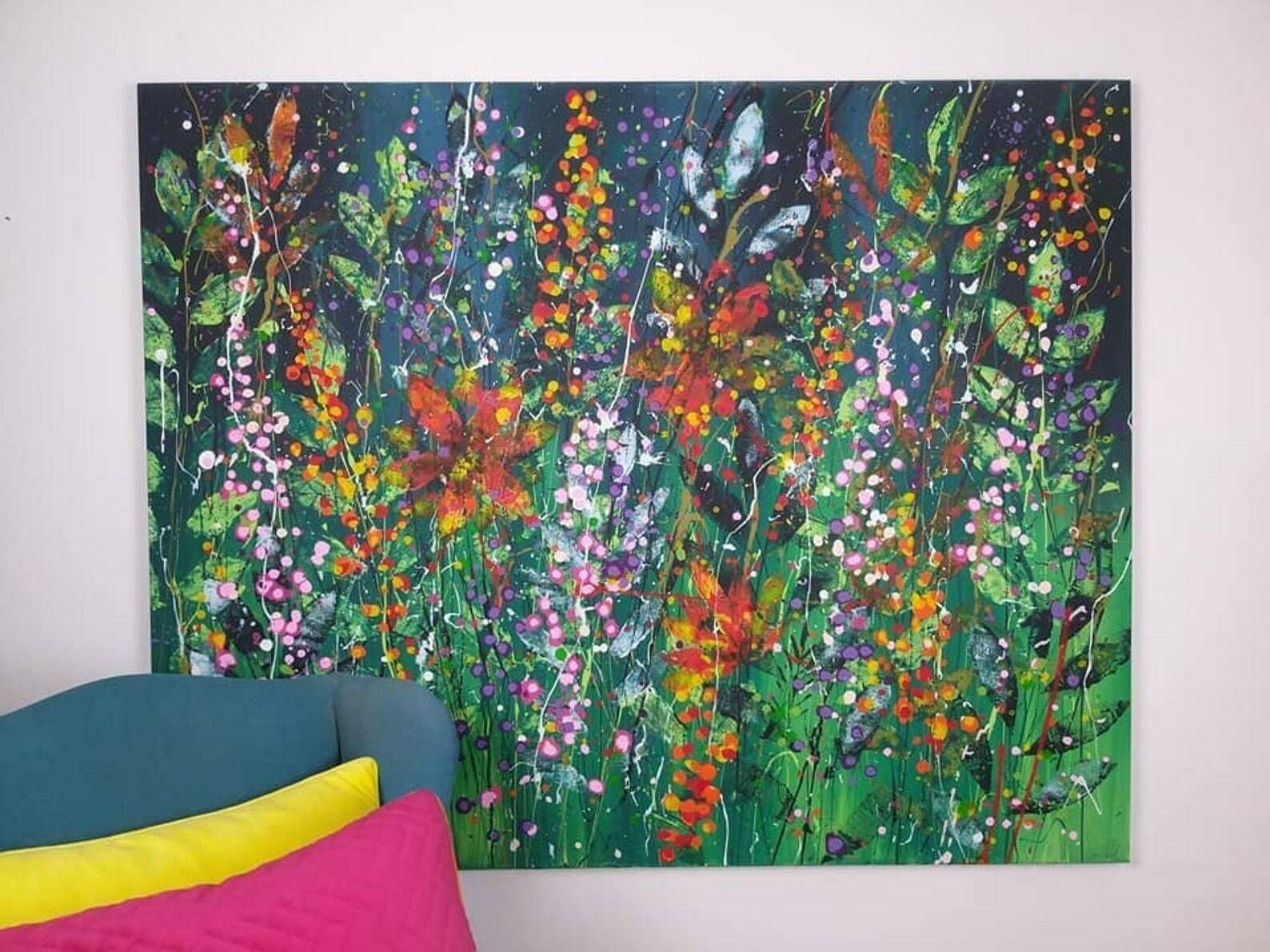 Florence Original Art Hand Painted Acrylic Abstract Green Floral On A Extra Large Deep Edge Canvas 150cm X 120cm photo for sale