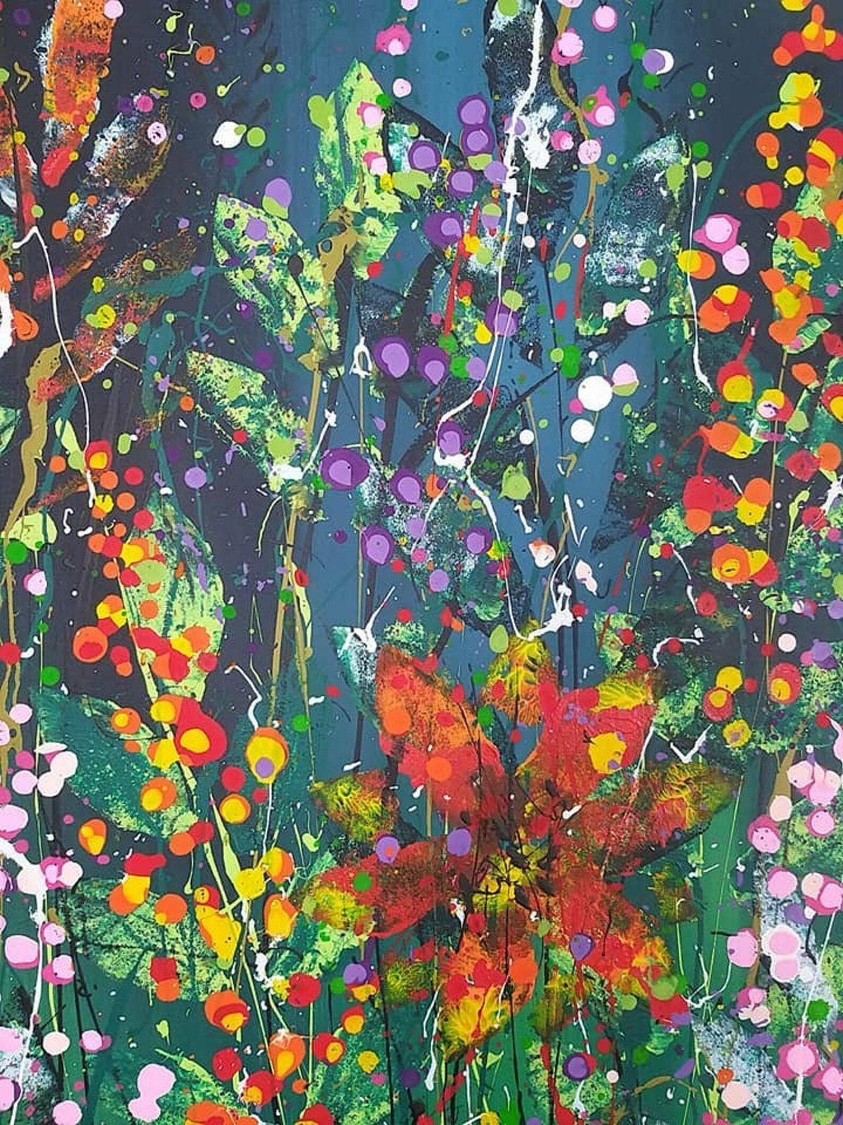 Florence Original Art Hand Painted Acrylic Abstract Green Floral On A Extra Large Deep Edge Canvas 150cm X 120cm photo Art