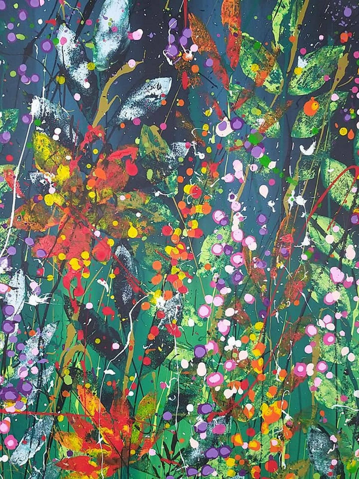 Florence Original Art Hand Painted Acrylic Abstract Green Floral On A Extra Large Deep Edge Canvas 150cm X 120cm photo vinterior