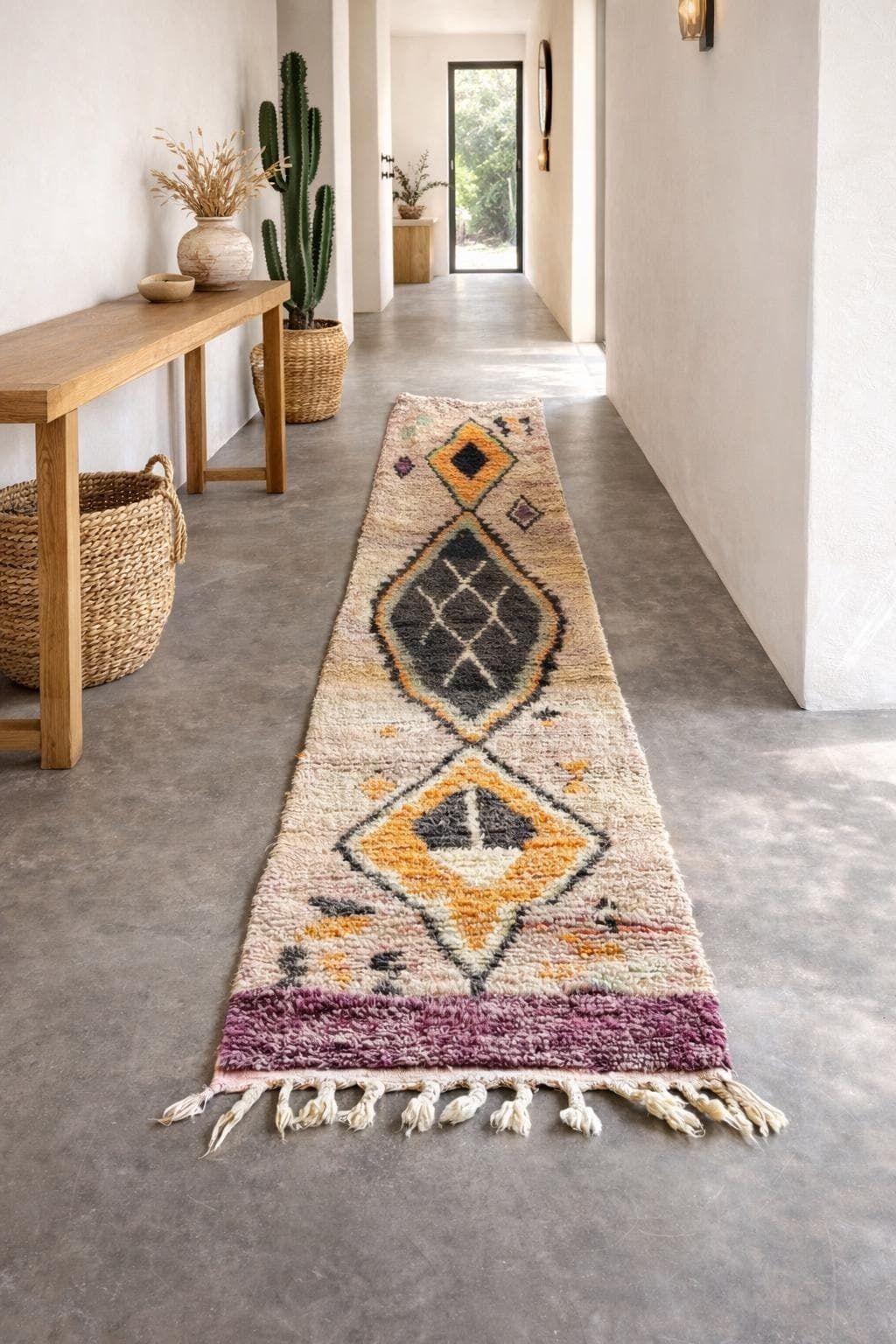 Moroccan Green Runner Beni Ourain Rug 80x370 Cm, Living Room Runner Rug, Green Moroccan Wool Rug, Berber Wool Rug, Modern Area Rug.
