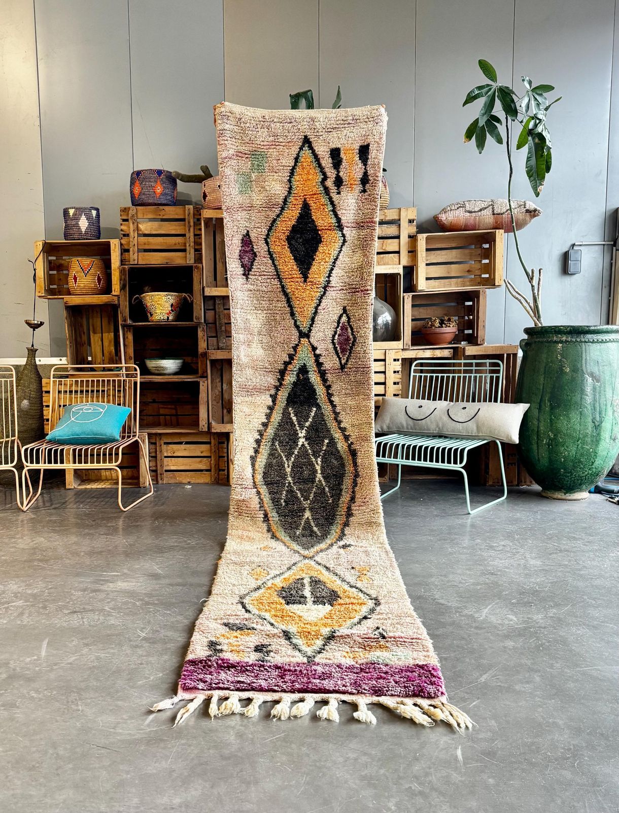 Moroccan Green Runner Beni Ourain Rug 80x370 Cm, Living Room Runner Rug, Green Moroccan Wool Rug, Berber Wool Rug, Modern Area Rug. photo furniture
