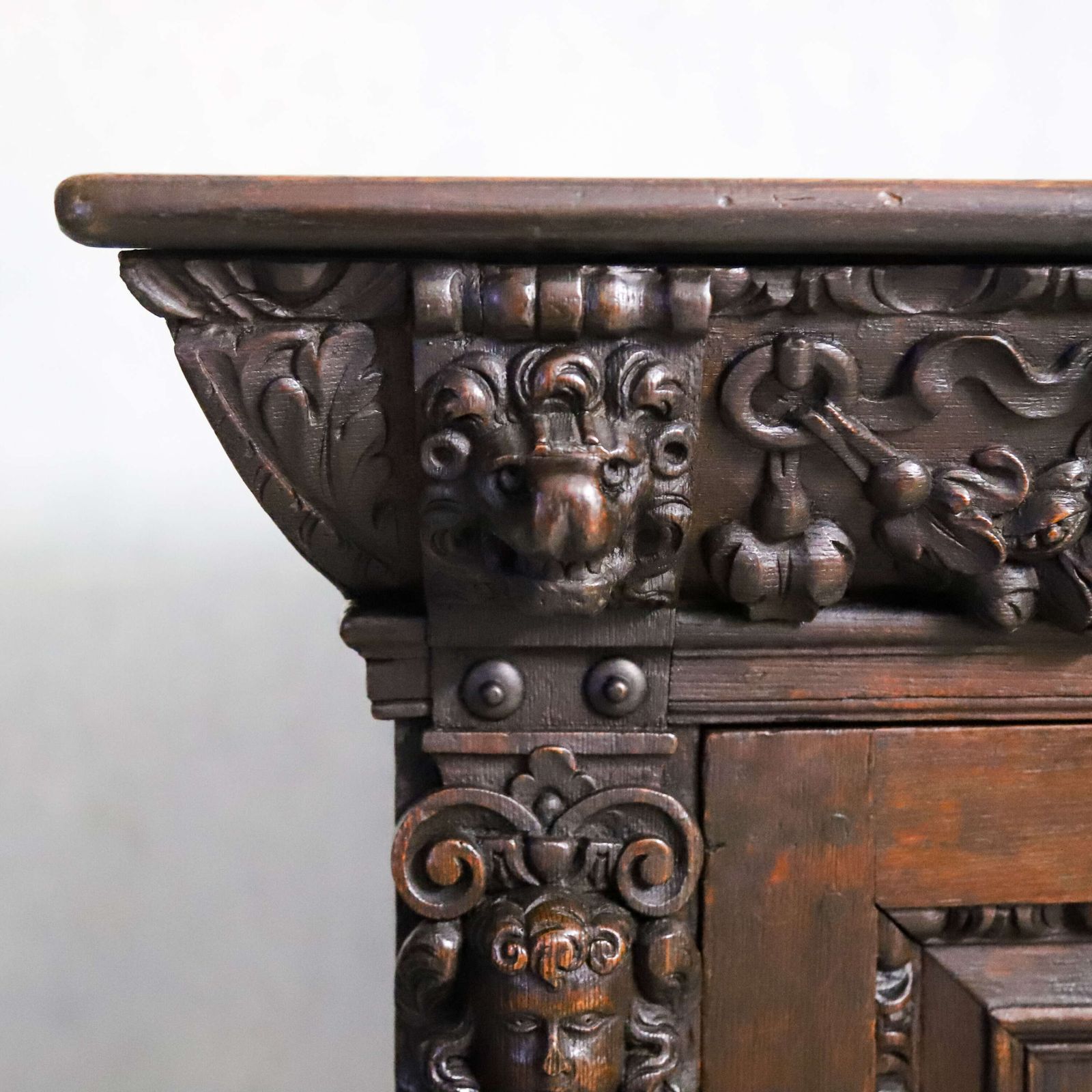 19th Century Flemish Carved Oak Cabinet On Stand With Lion Masks C.1850 1880 photo 1899.0