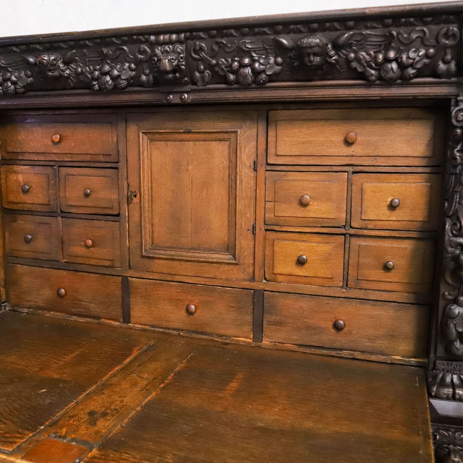 photo buy 19th Century Flemish Carved Oak Cabinet On Stand With Lion Masks C.1850 1880