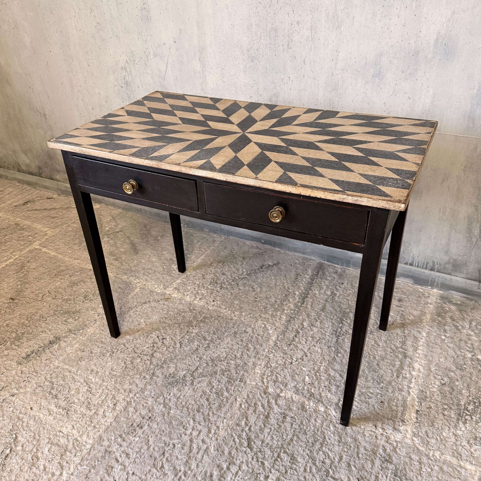 Late Georgian Side Table With Two Drawers And Hand Painted Geometric Top C.1820 photo 995.0
