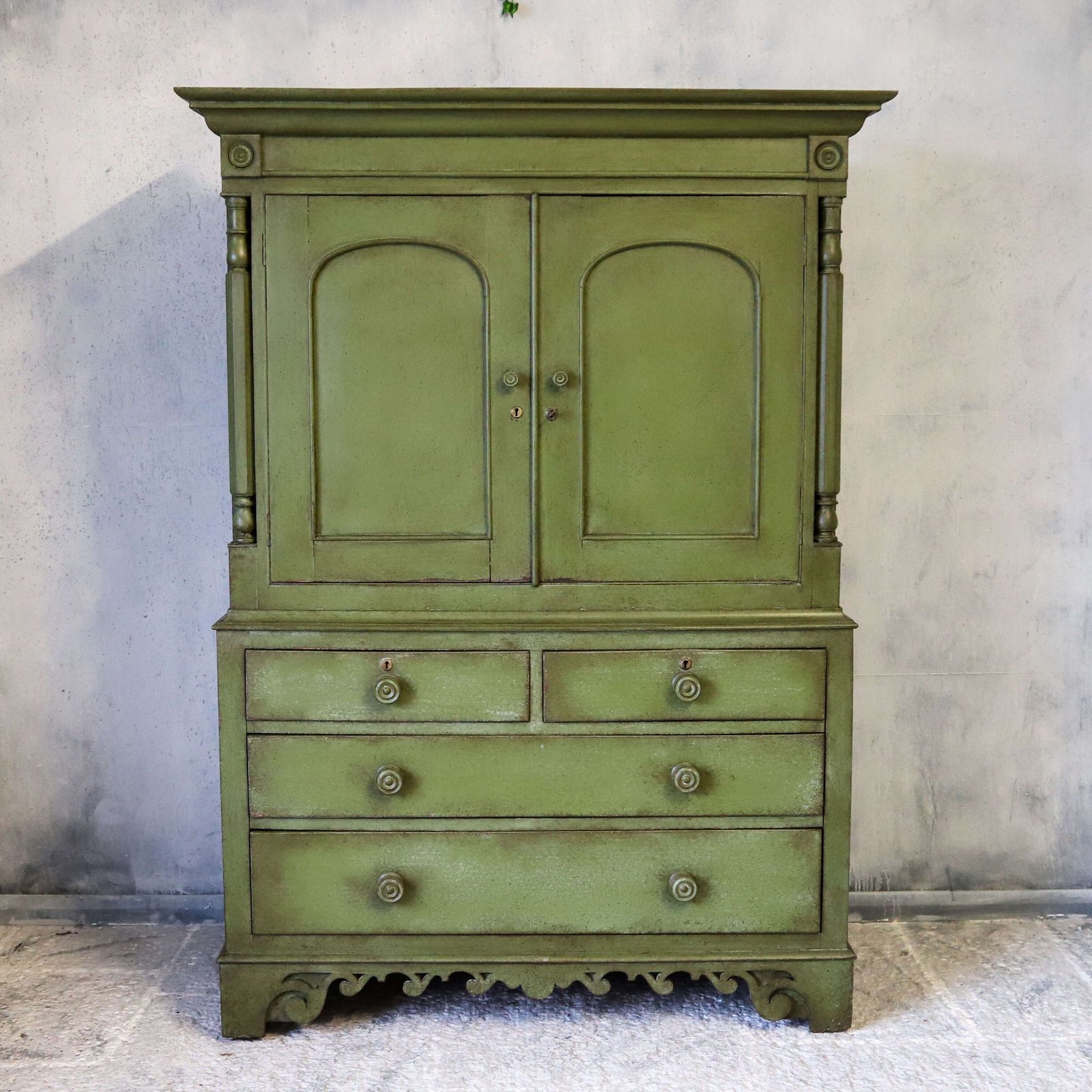 Georgian Housekeeper’s Cupboard, English Antique, Later Painted Green, C.1800 photo furniture