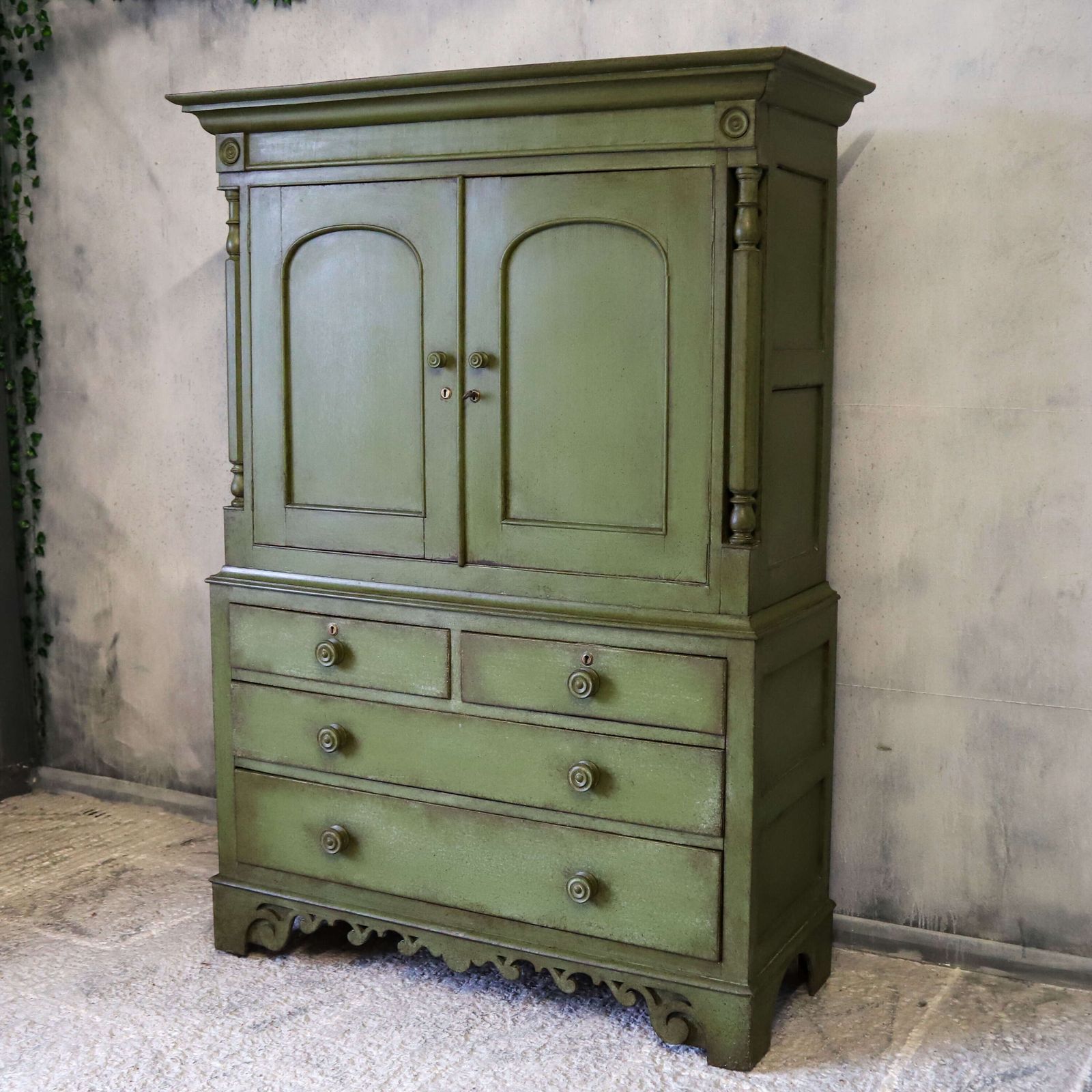 Georgian Housekeeper’s Cupboard, English Antique, Later Painted Green, C.1800 photo for sale