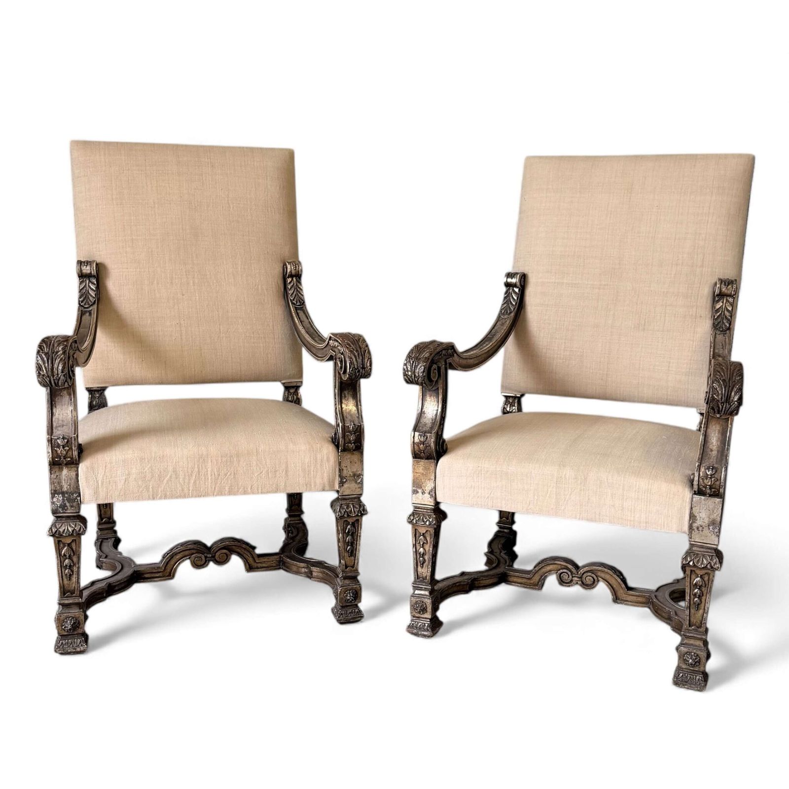 Pair Of 19th Century Giltwood Baroque Style Throne Armchairs