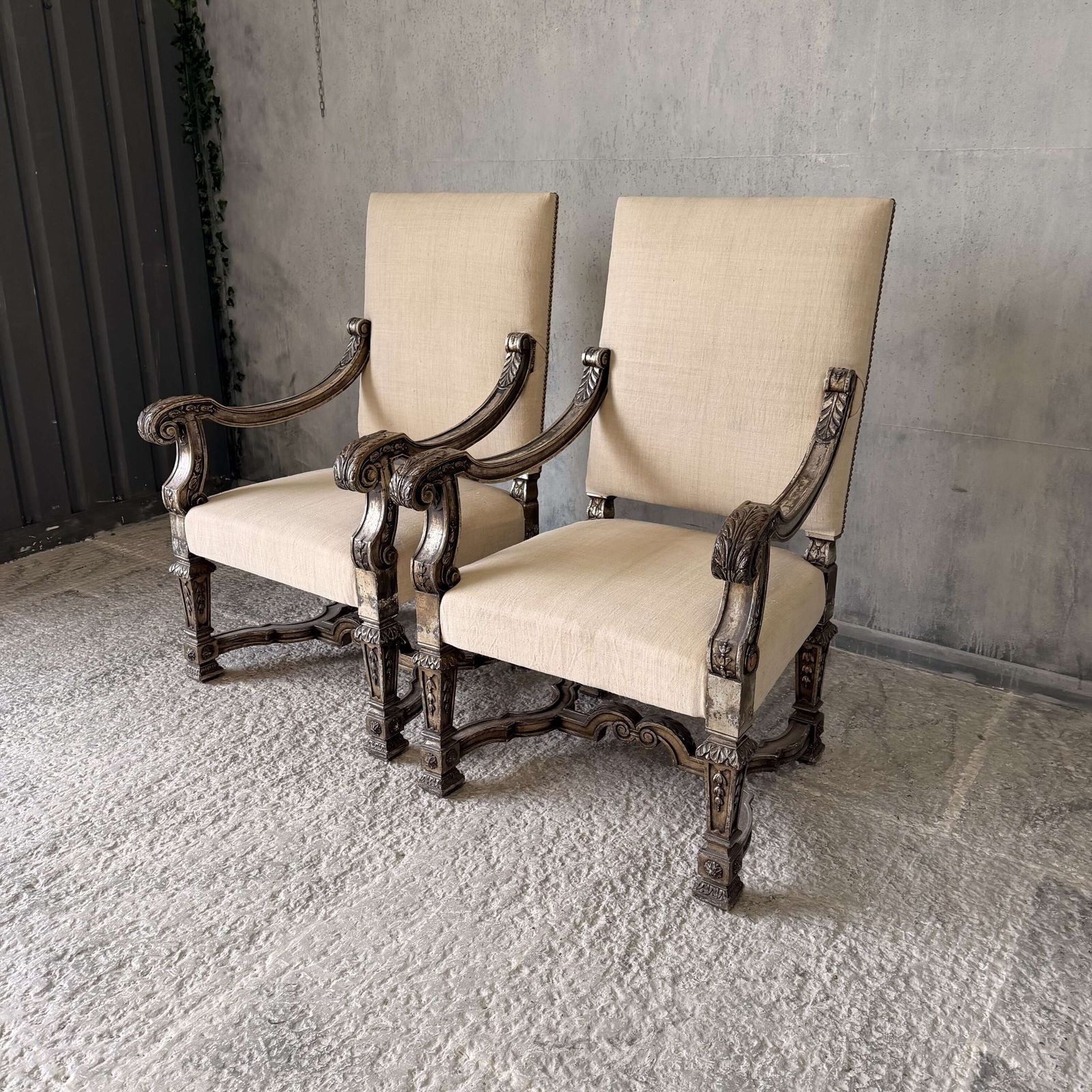 Pair Of 19th Century Giltwood Baroque Style Throne Armchairs photo for sale