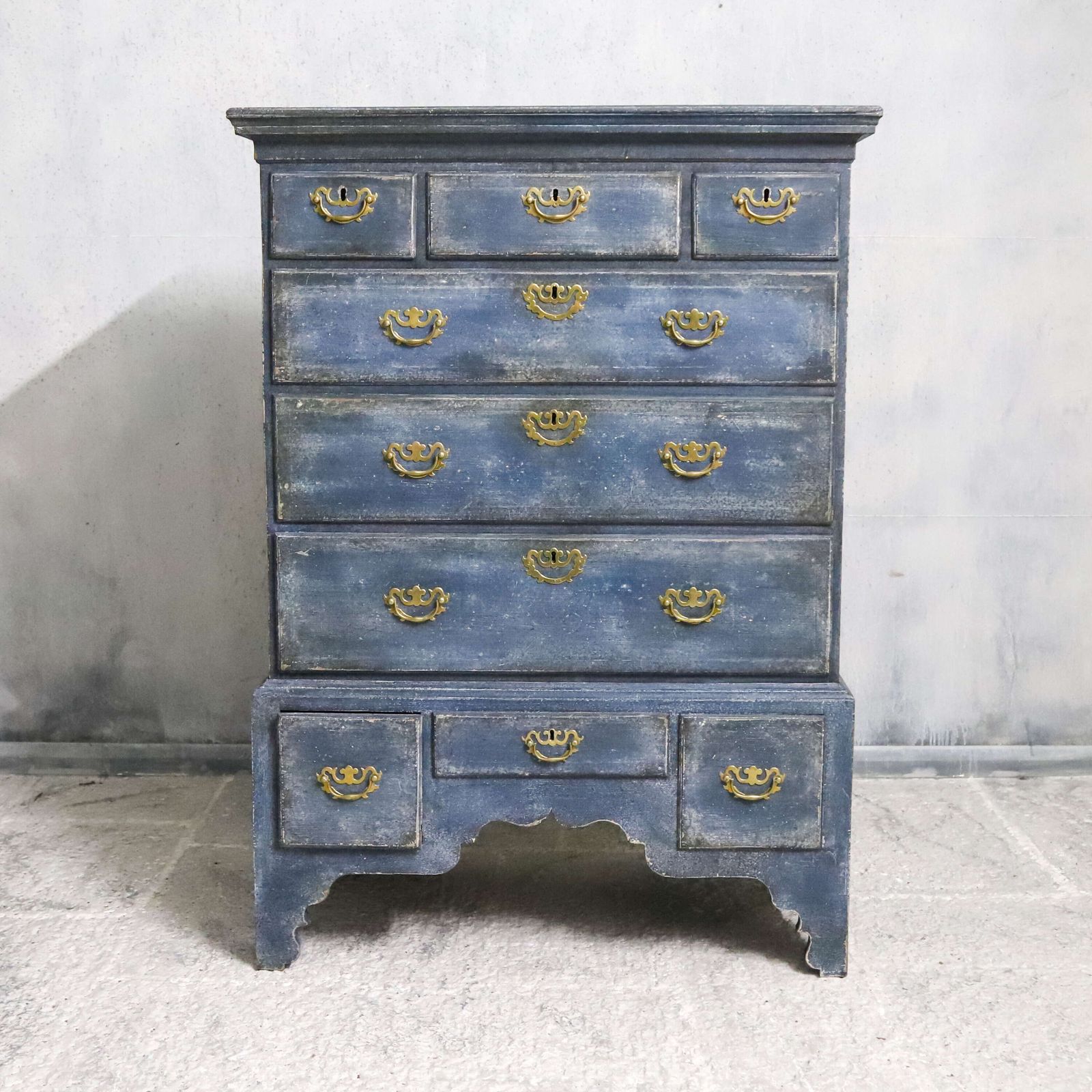 Georgian Chest On Stand C.1760 1780 In Distressed Mottled Blue Finish photo furniture