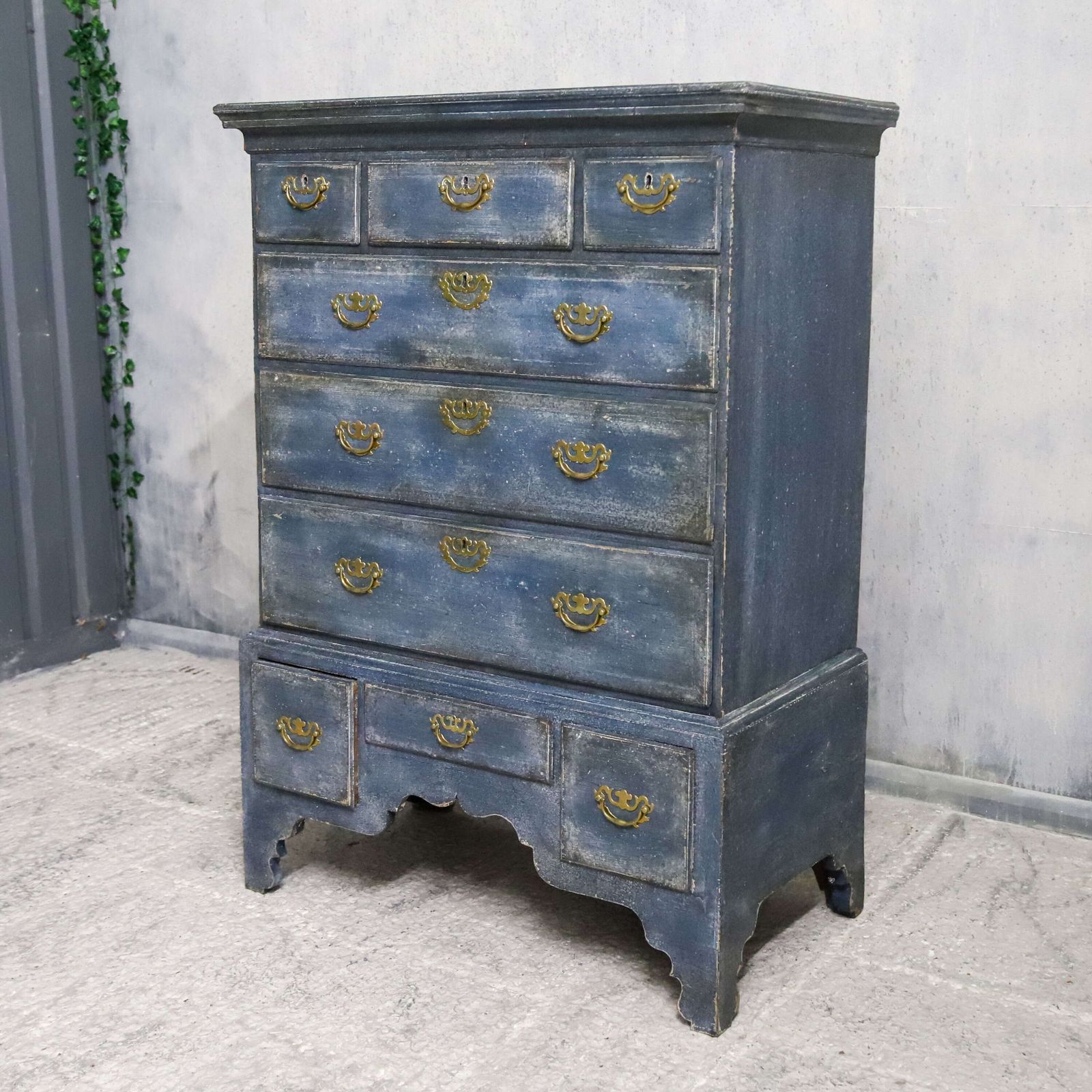 Georgian Chest On Stand C.1760 1780 In Distressed Mottled Blue Finish photo Furniture