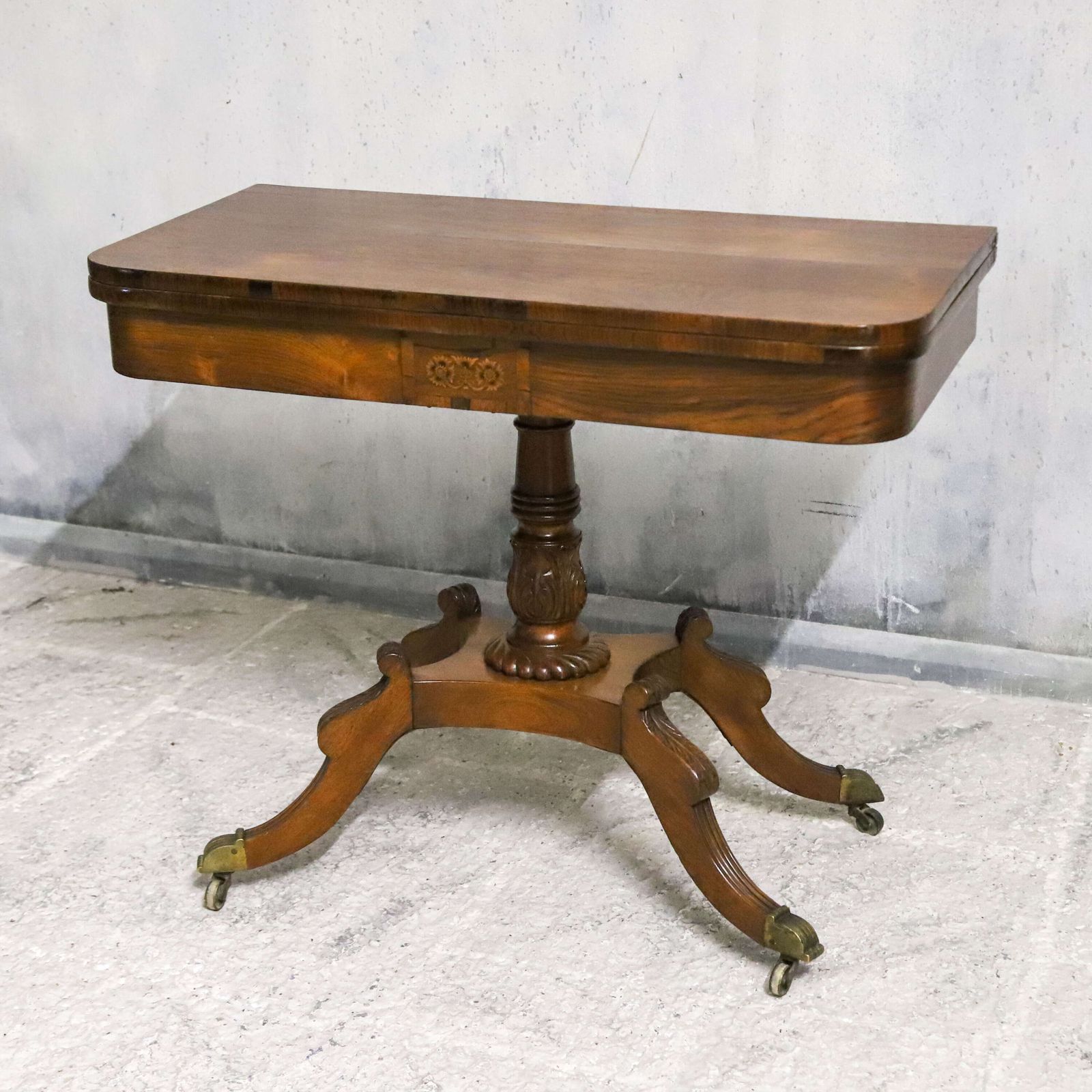 Regency Rosewood Tea Table With Fold Over Top And Original Brass Castors photo Furniture