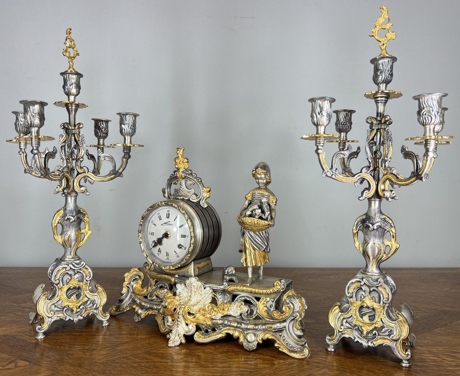 Lancini Imperial Ormolu Gilt Brass Mantle Clock With Candelabras  Lot 4641 photo furniture