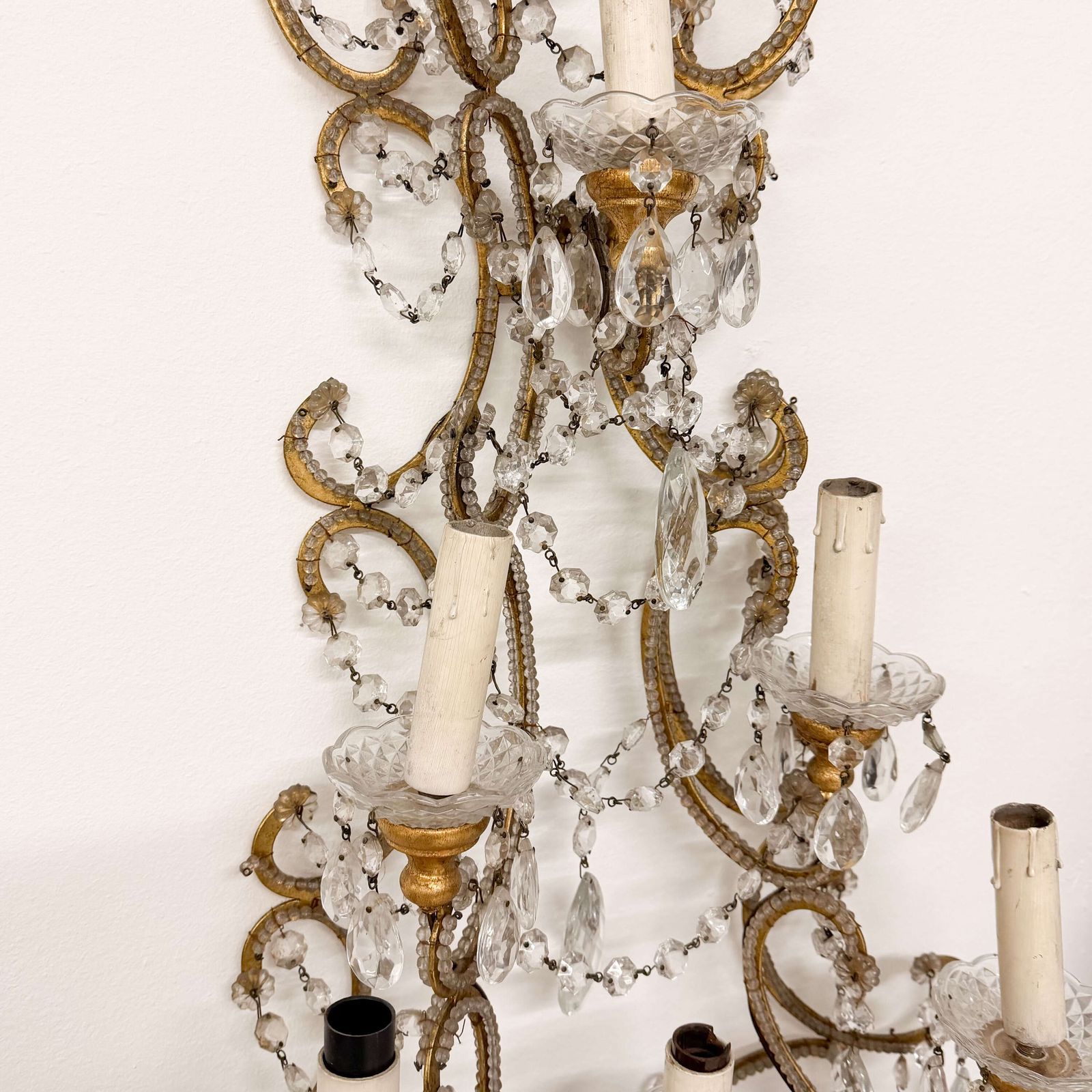 Lighting Pair Of English Crystal And Gilt Metal Wall Sconces — 20th Century photo