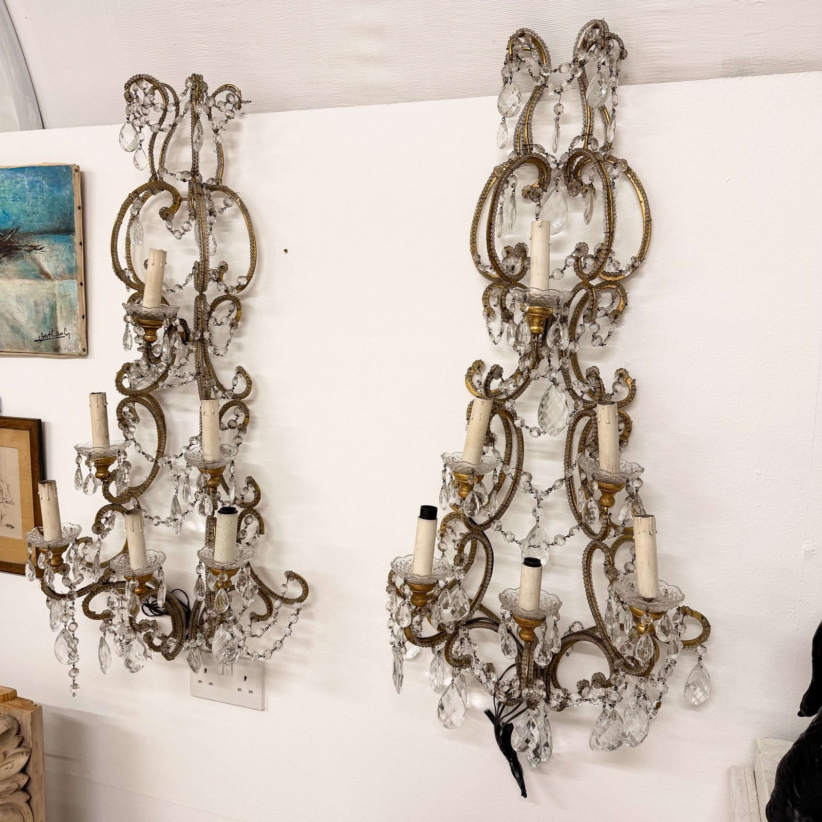 1125.0 Pair Of English Crystal And Gilt Metal Wall Sconces — 20th Century photo