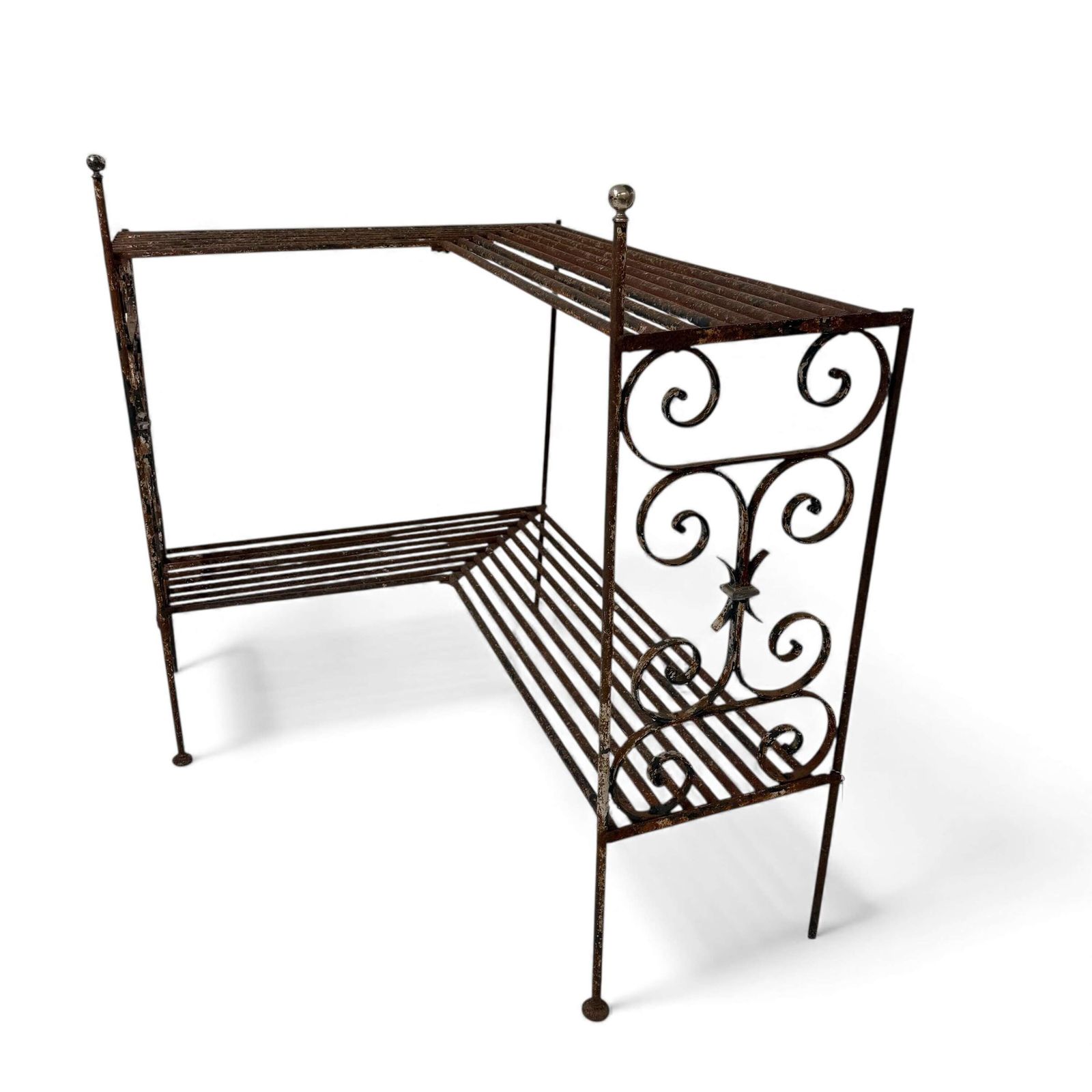 Antique Wrought Iron L Shaped Garden Shelving Unit