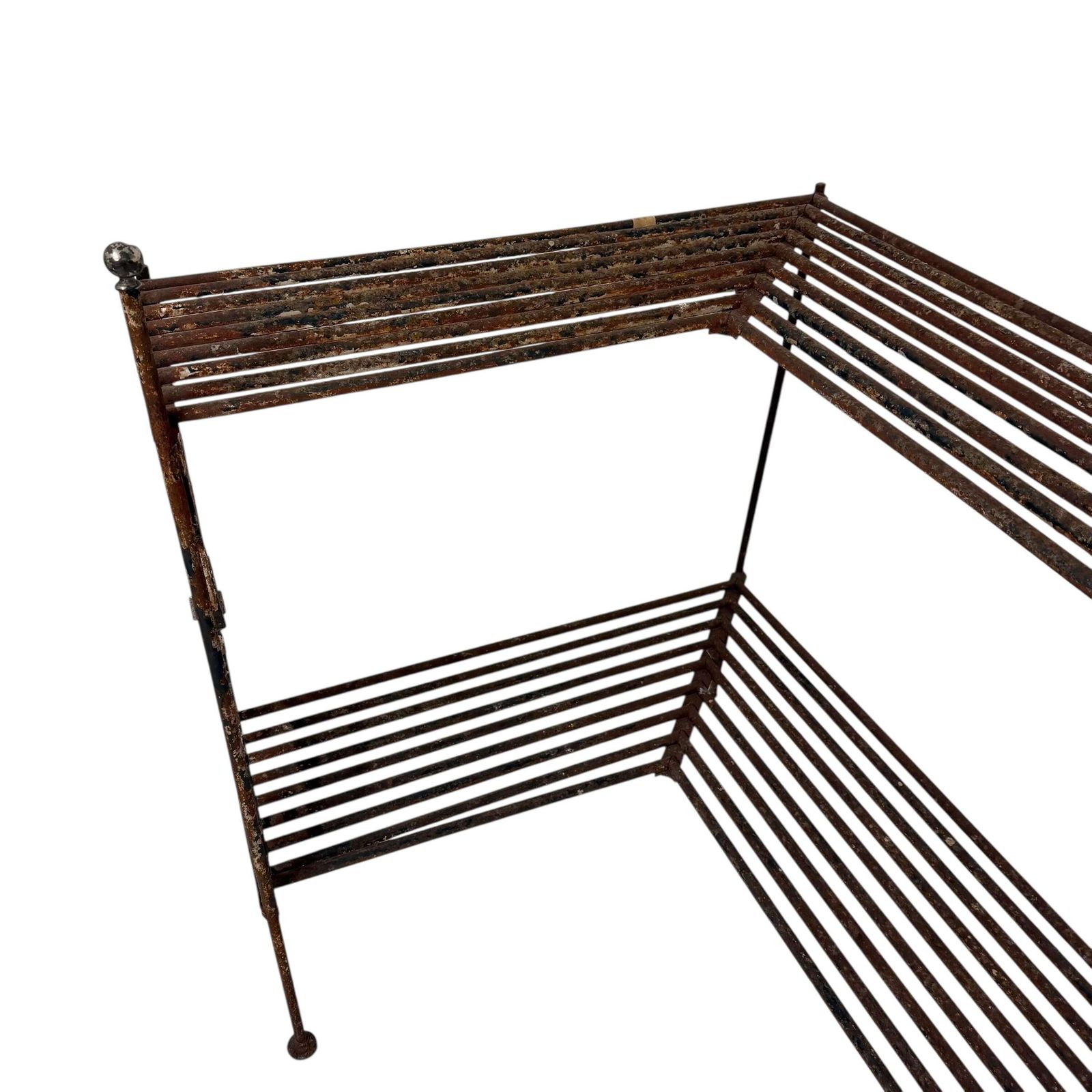 photo furniture Antique Wrought Iron L Shaped Garden Shelving Unit