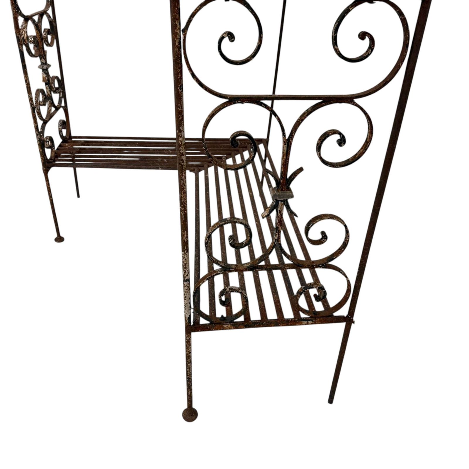 1125.0 Antique Wrought Iron L Shaped Garden Shelving Unit photo