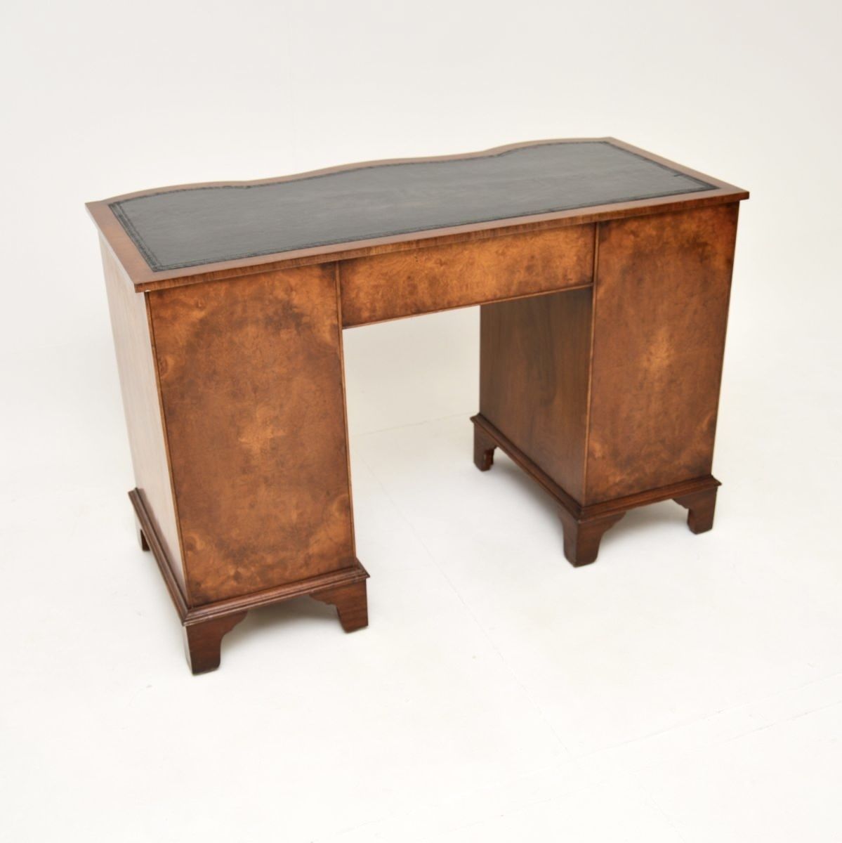 photo for sale Antique Burr Walnut Leather Top Pedestal Desk