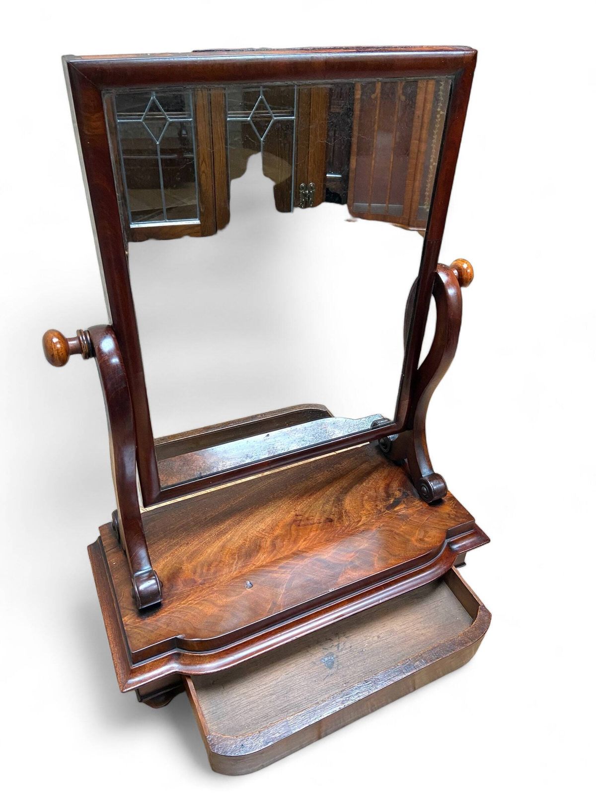 Antique Victorian Mahogany Dressing Table Mirror With Drawer Free Standing Toilet Mirror photo vinterior