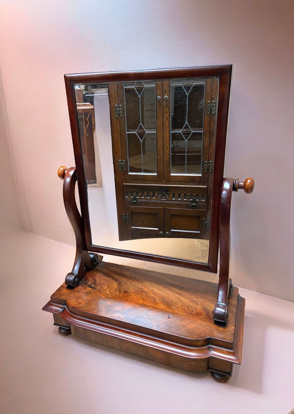 Antique Victorian Mahogany Dressing Table Mirror With Drawer Free Standing Toilet Mirror photo vintage